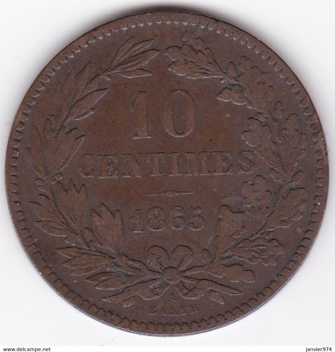 Luxembourg 10 Centimes 1865 A Paris, Guillaume III, En Bronze , KM# 23 - Luxemburg