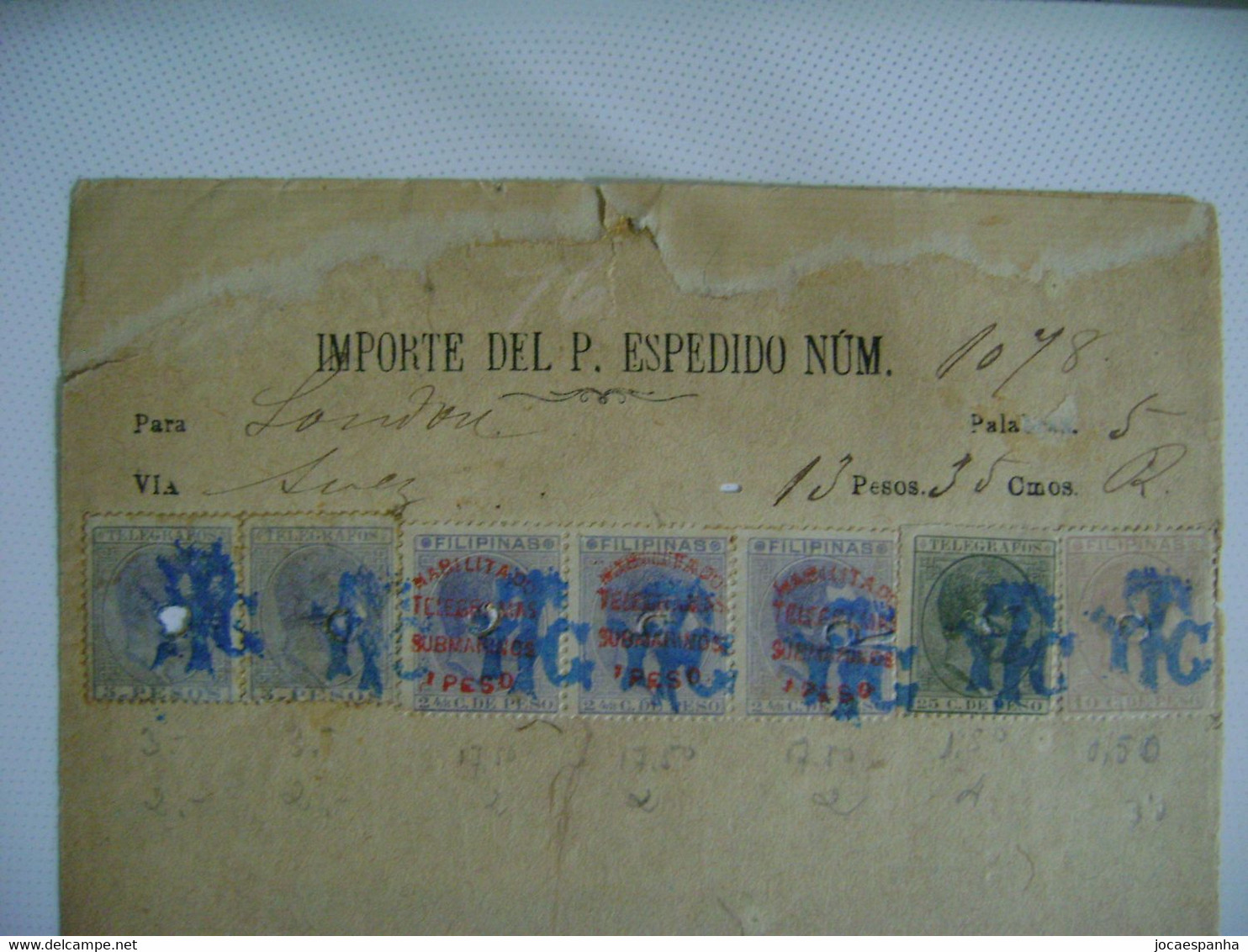 Philippines - Telegram Reinstatement To London / Document De Télégraphe Pour London Via Suez In 1886 In The State - Philippines