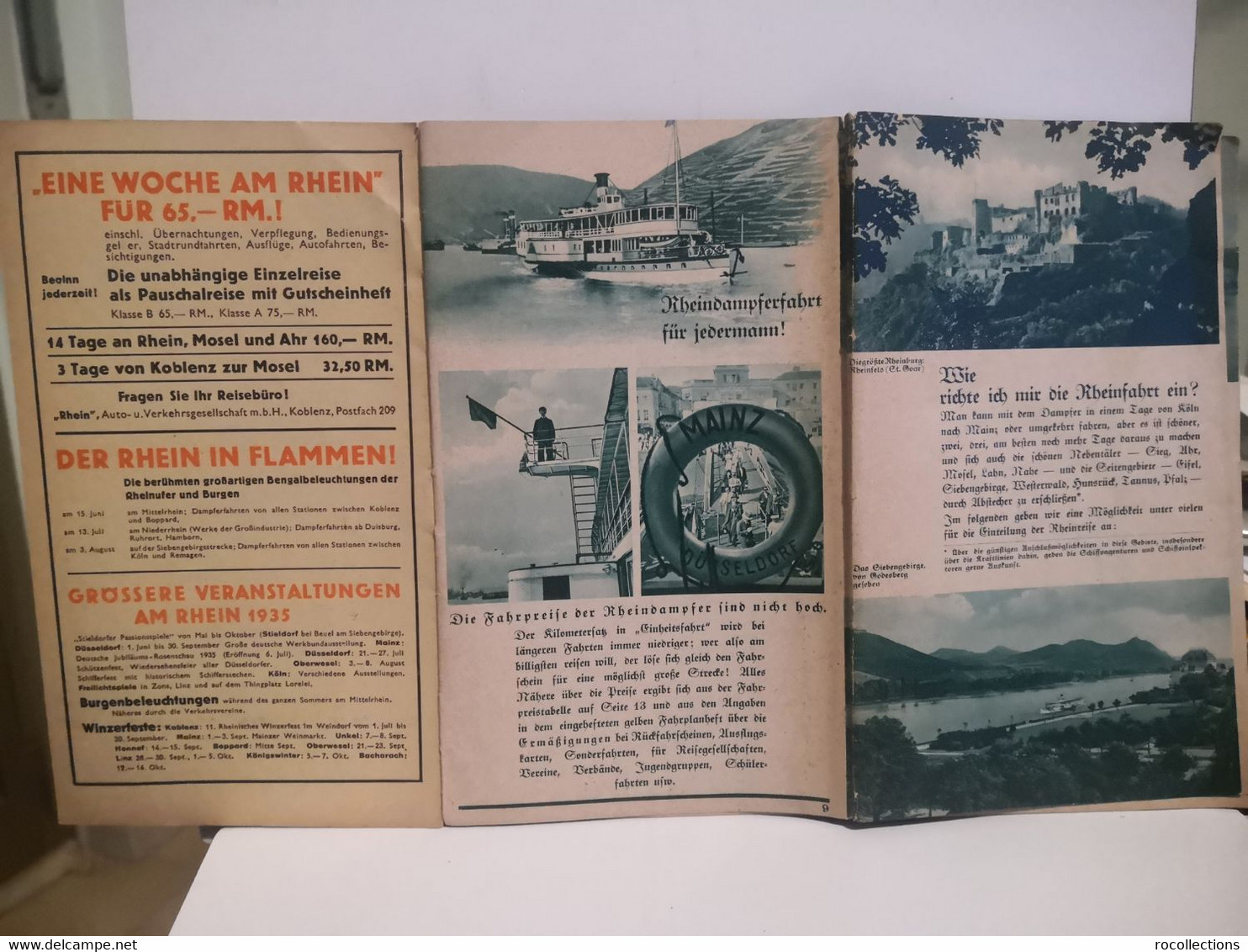 Germany Deutschland Tourist Brochure KOLN DUSSELDORFER Rhein Dampfschiffahrt FAHRPLANE 1935 - Europa