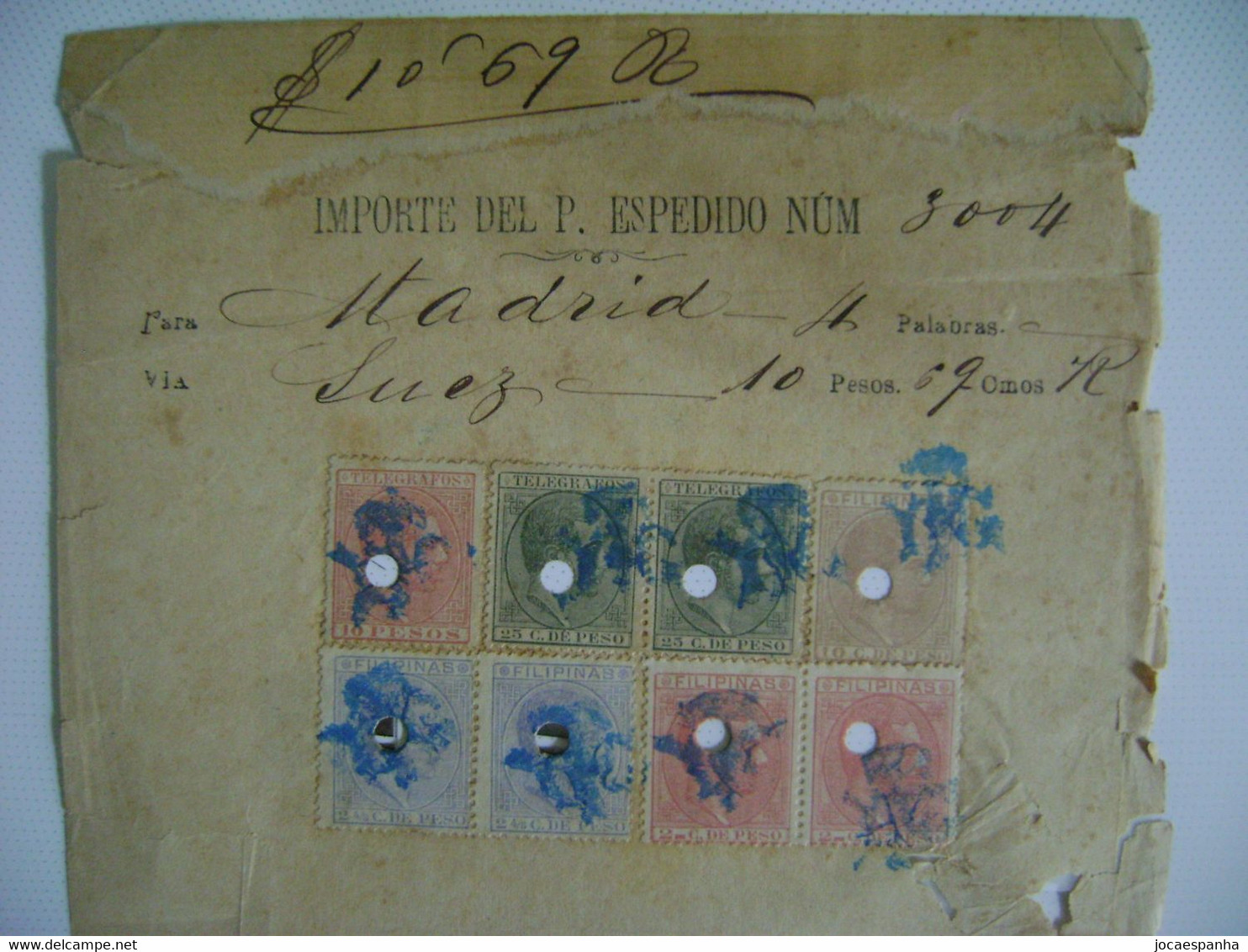 Philippines - Telegram Reinstatement To Madrid / Document De Télégraphe Pour Mdrid Via Suez In 1886 In The State - Filipinas