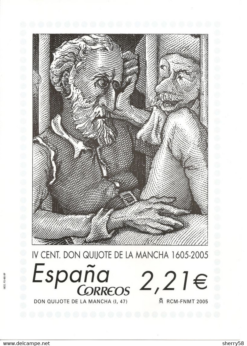 2005-TARJETÓN ( 21x30 ) ED. 4161- PRODUCTO CONMEMORATIVO DEL CENT. DE '' DON QUIJOTE DE LA MANCHA '' DE CERVANTES - Hojas Conmemorativas