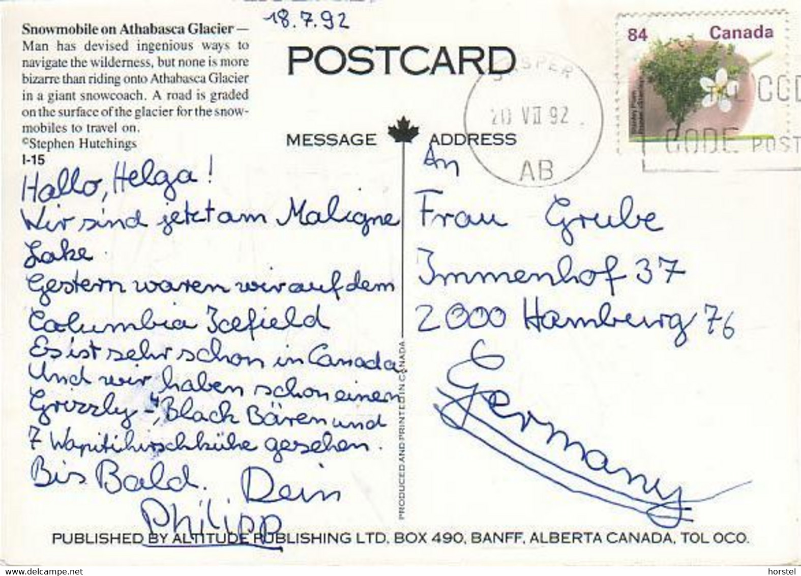 Kanada - Athabasca Glacier - Snowmobil - Nice Stamp - Jasper