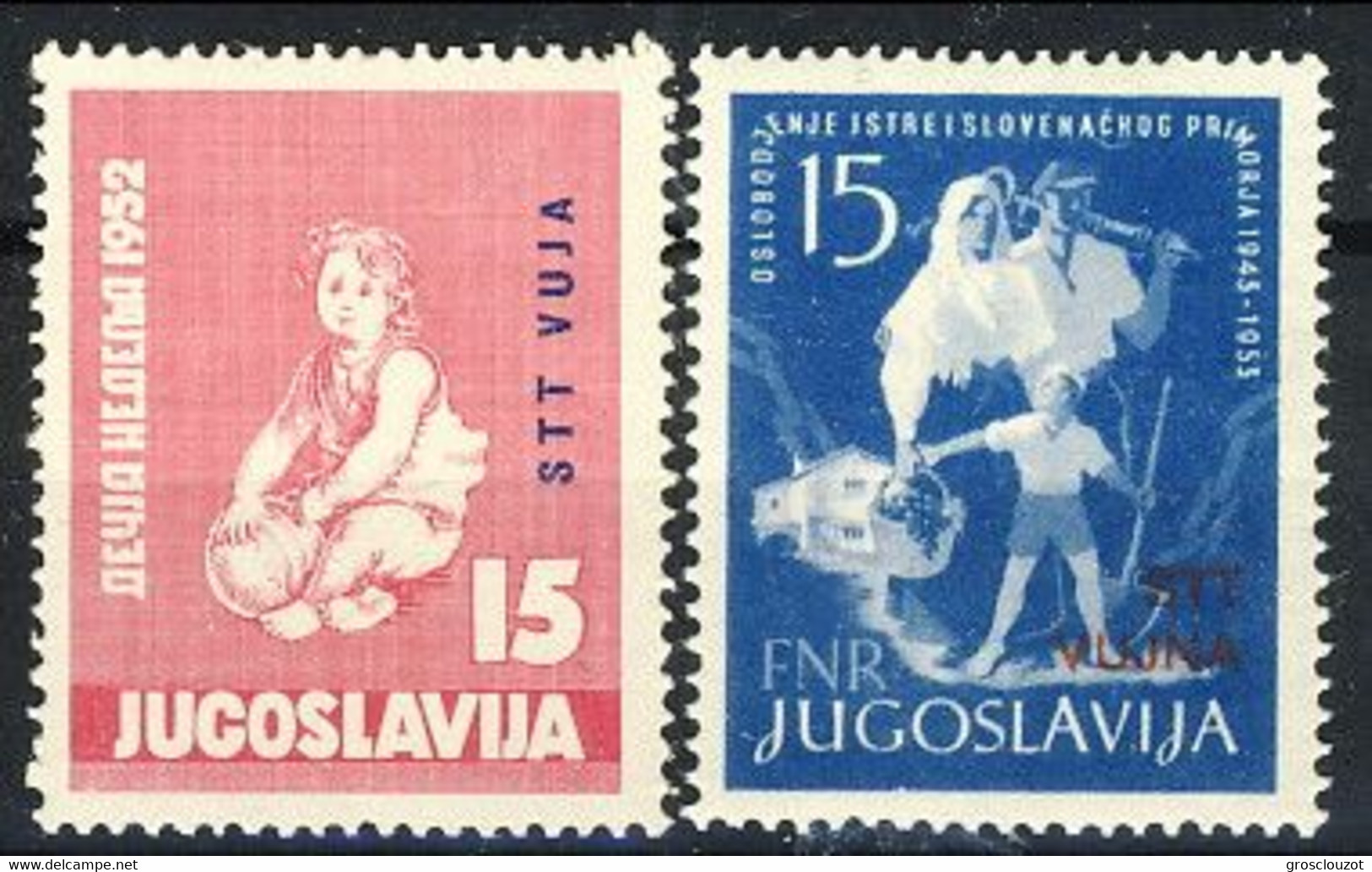 Trieste B 1952-53 Sass N. 55 D. 15 Rosa E N. 91 D. 15 Azzurro MNH Cat. € 17 - Gebraucht