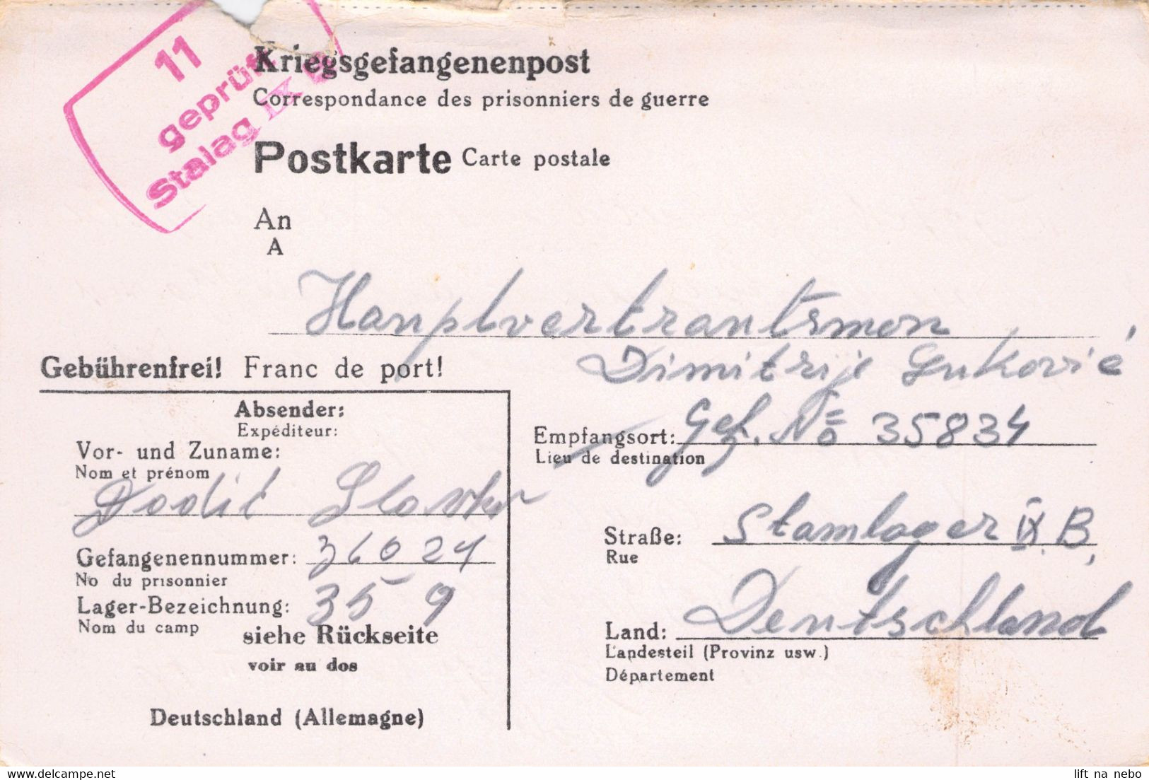 From Stalag IX B Germany To Dimitrije Lukovic (Hauptvertrauensmann) Stalag IX B WWII POW Censure Geprüft - Covers & Documents