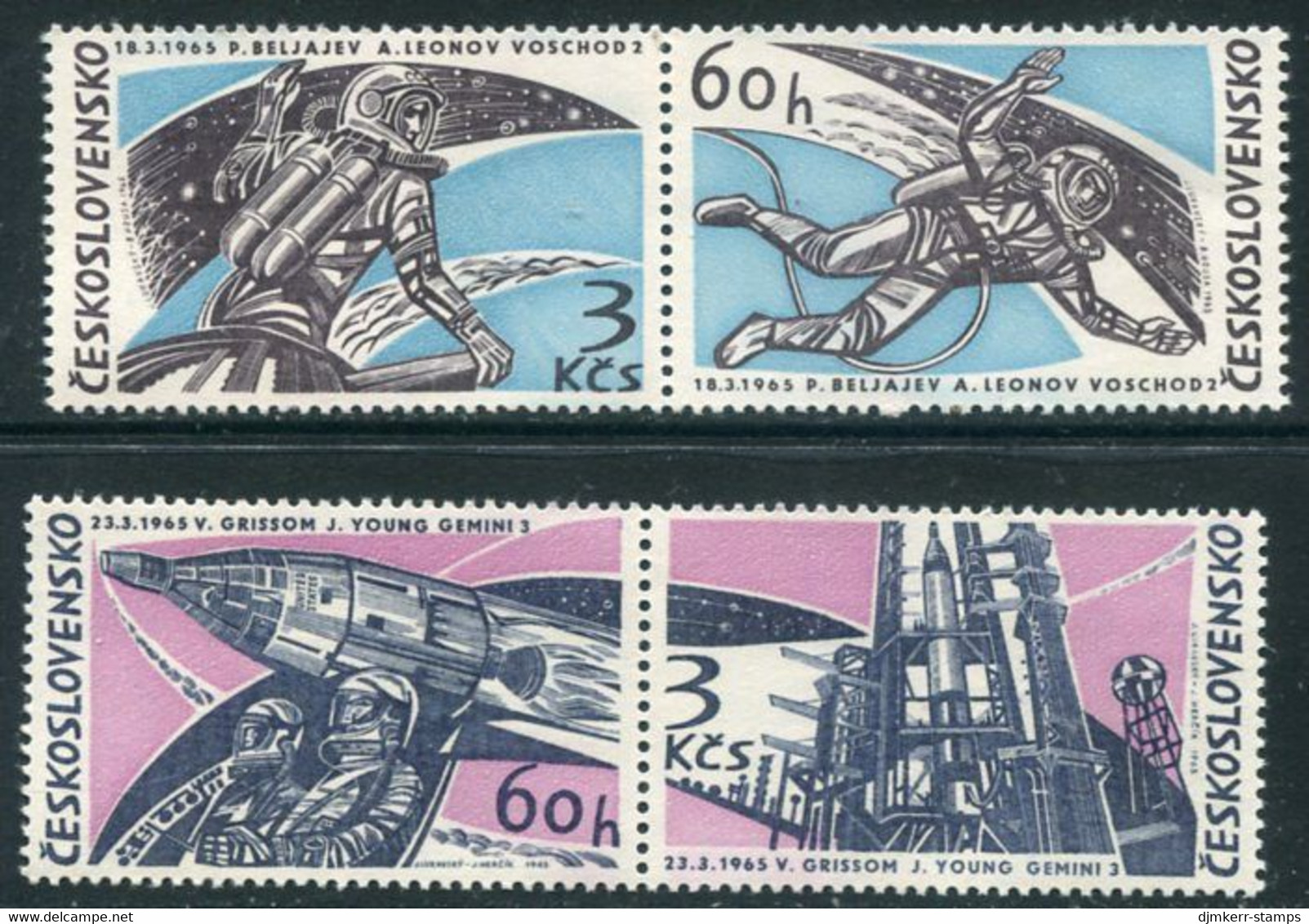 CZECHOSLOVAKIA 1965 Space Flights Pairs MNH / **...  Michel 1529-32 - Unused Stamps
