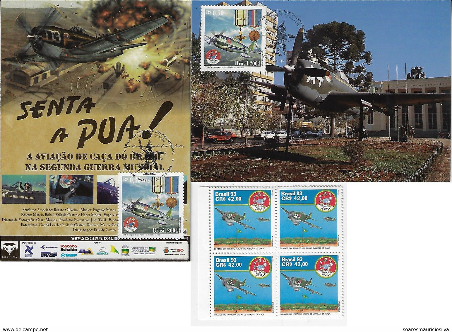 Brazil 1993 Block Of 4 Stamp + 2004 2 Maximum Card World War II Fighter Aviation Airplane P-47 Thunderbolt - Militaria