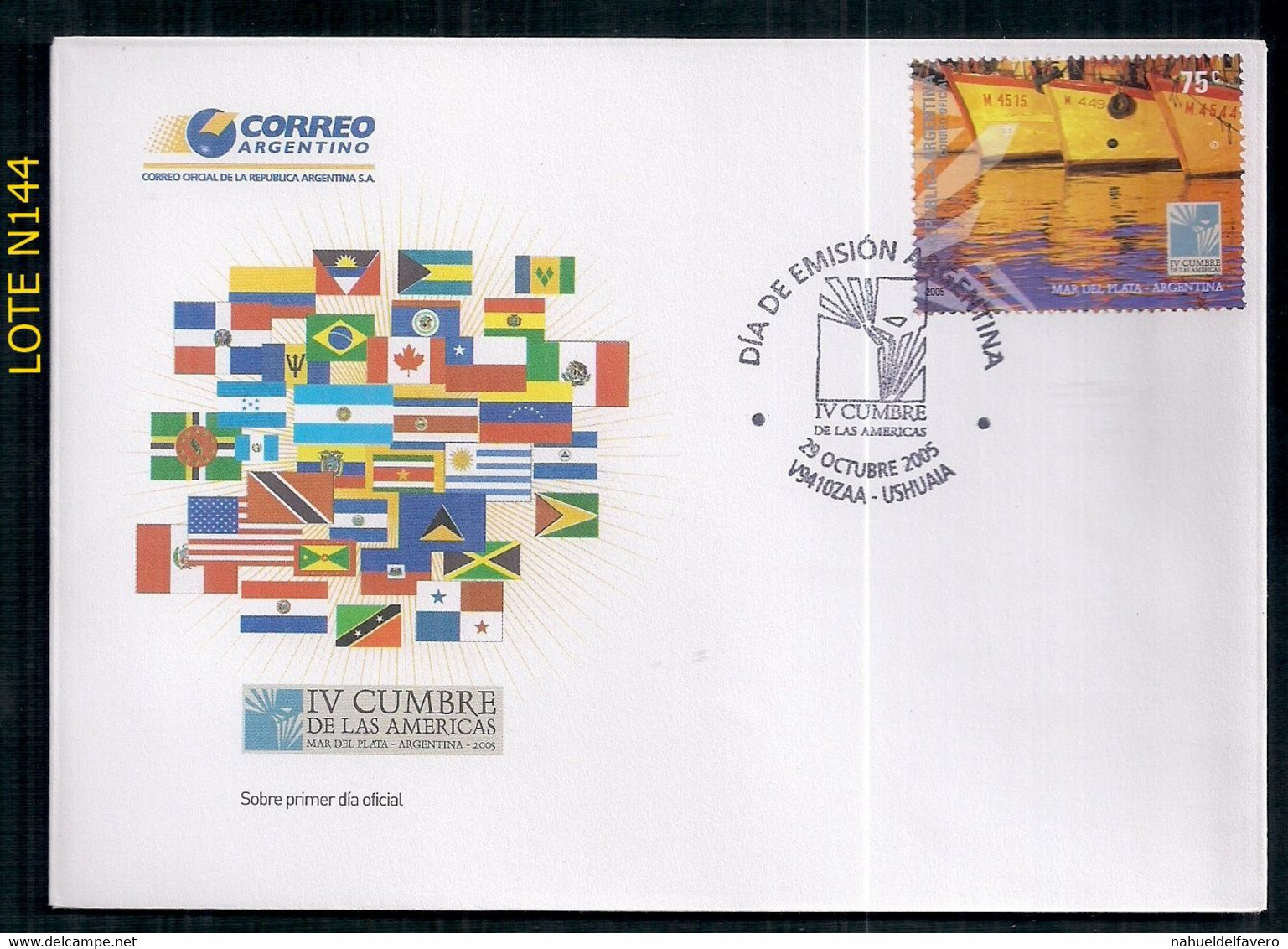 ARGENTINE 2005 GJ 3482 QUATRIÈME SOMMET DES AMÉRIQUES EN COUVERTURE PREMIER JOUR - Lettres & Documents