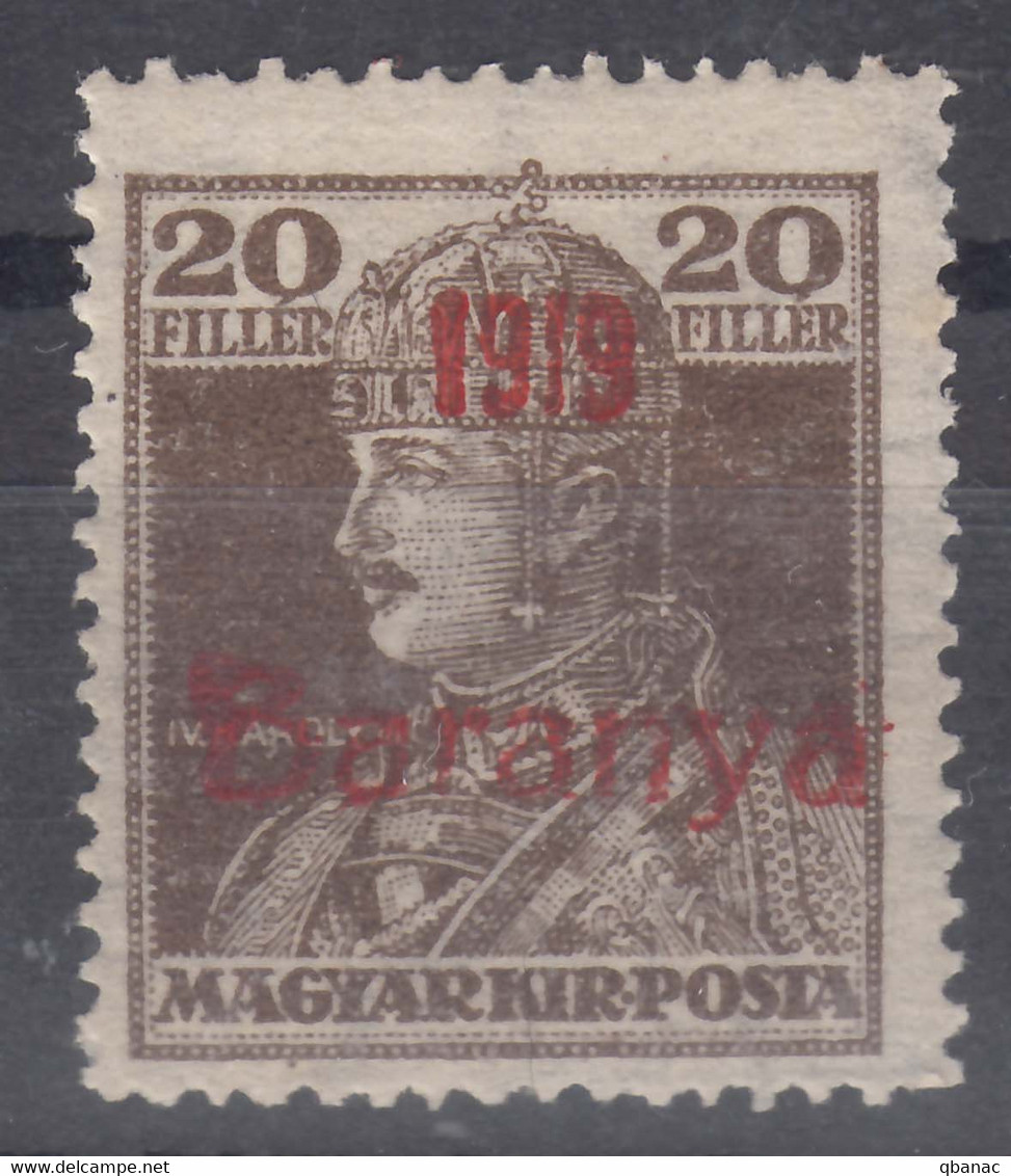 Hungary Baranya 1919 Mi#36 - Red Overprint, Not Adopted Stamp, Mint Hinged - Baranya