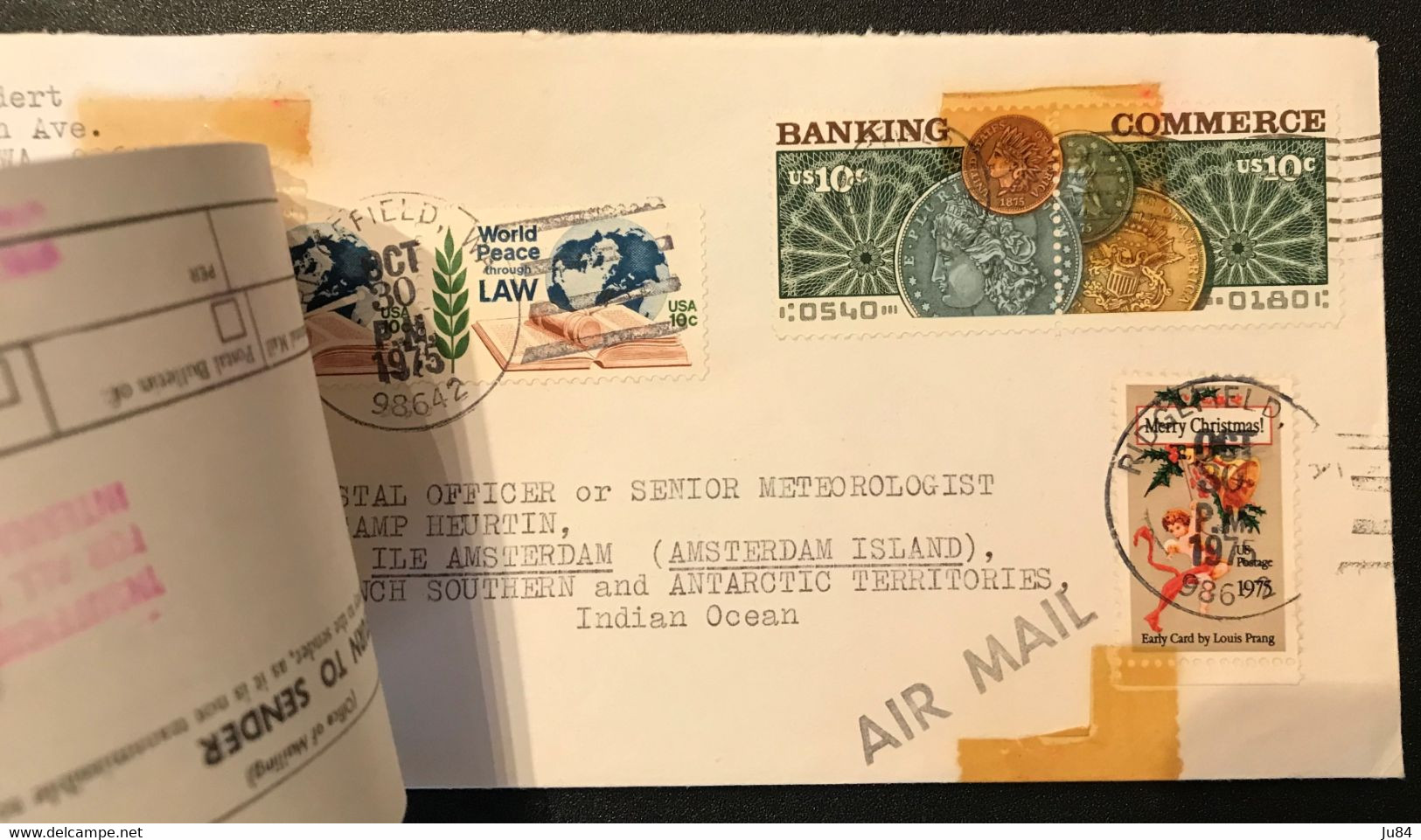 Etats-Unis - Washington - Ridgefield - Lettre Avion Pour Camp Heurtin  Ile Amsterdam - Océan Indien - Redirection - 1975 - Usados