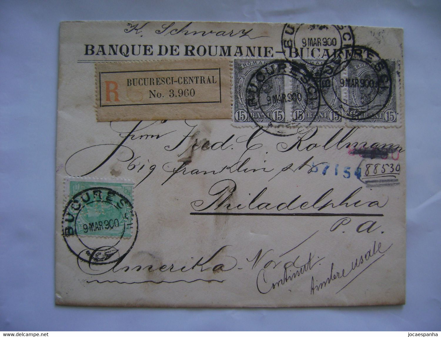 ROMANIA - LETTER SENT FROM BUCAREST WITH PERFIN BdR TO PHILADELPHIA  (USA) IN 1900 IN THE STATE - Cartas & Documentos