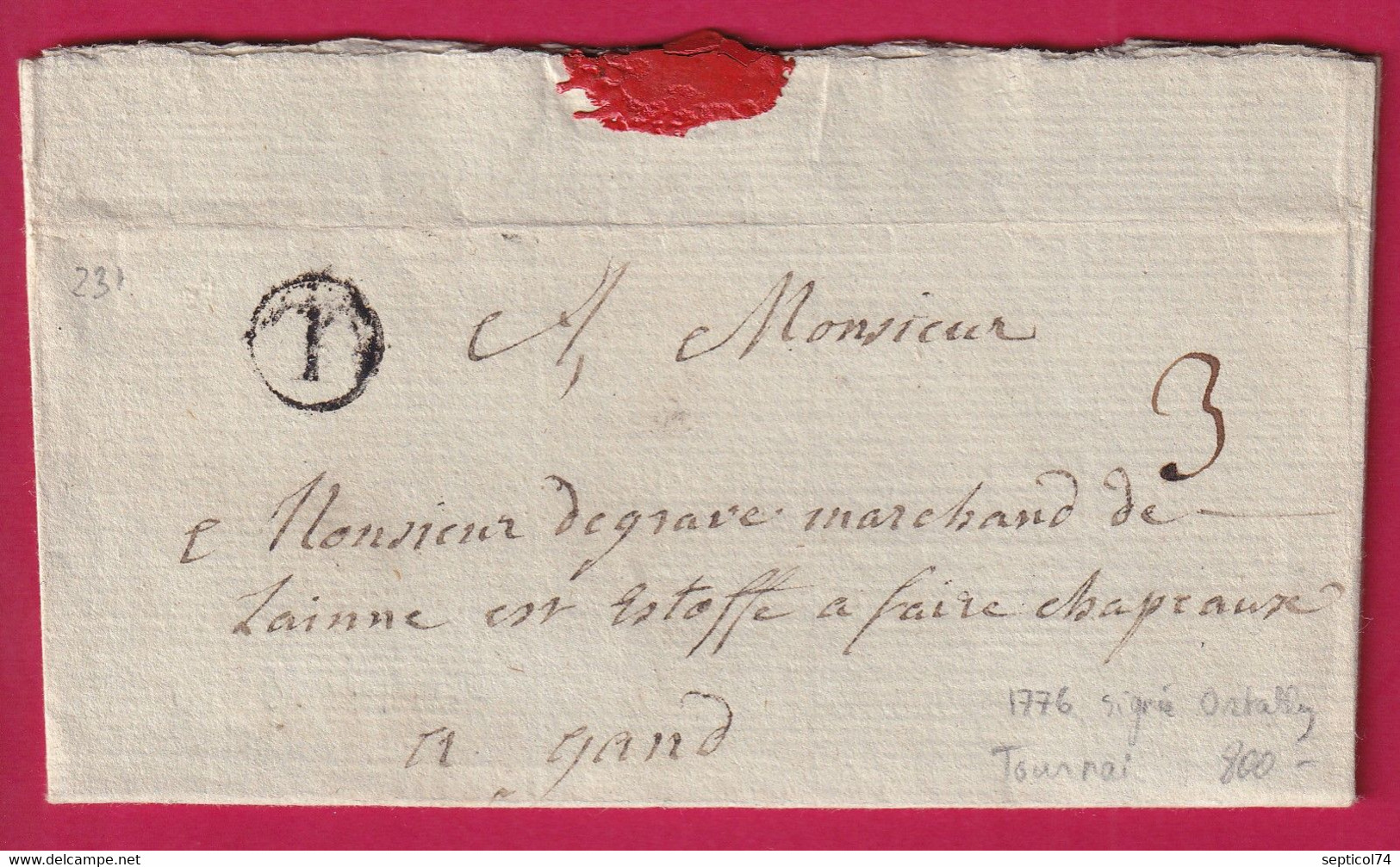 MARQUE T DE TOURNAI BELGIQUE 1776 POUR GAND - 1714-1794 (Paises Bajos Austriacos)
