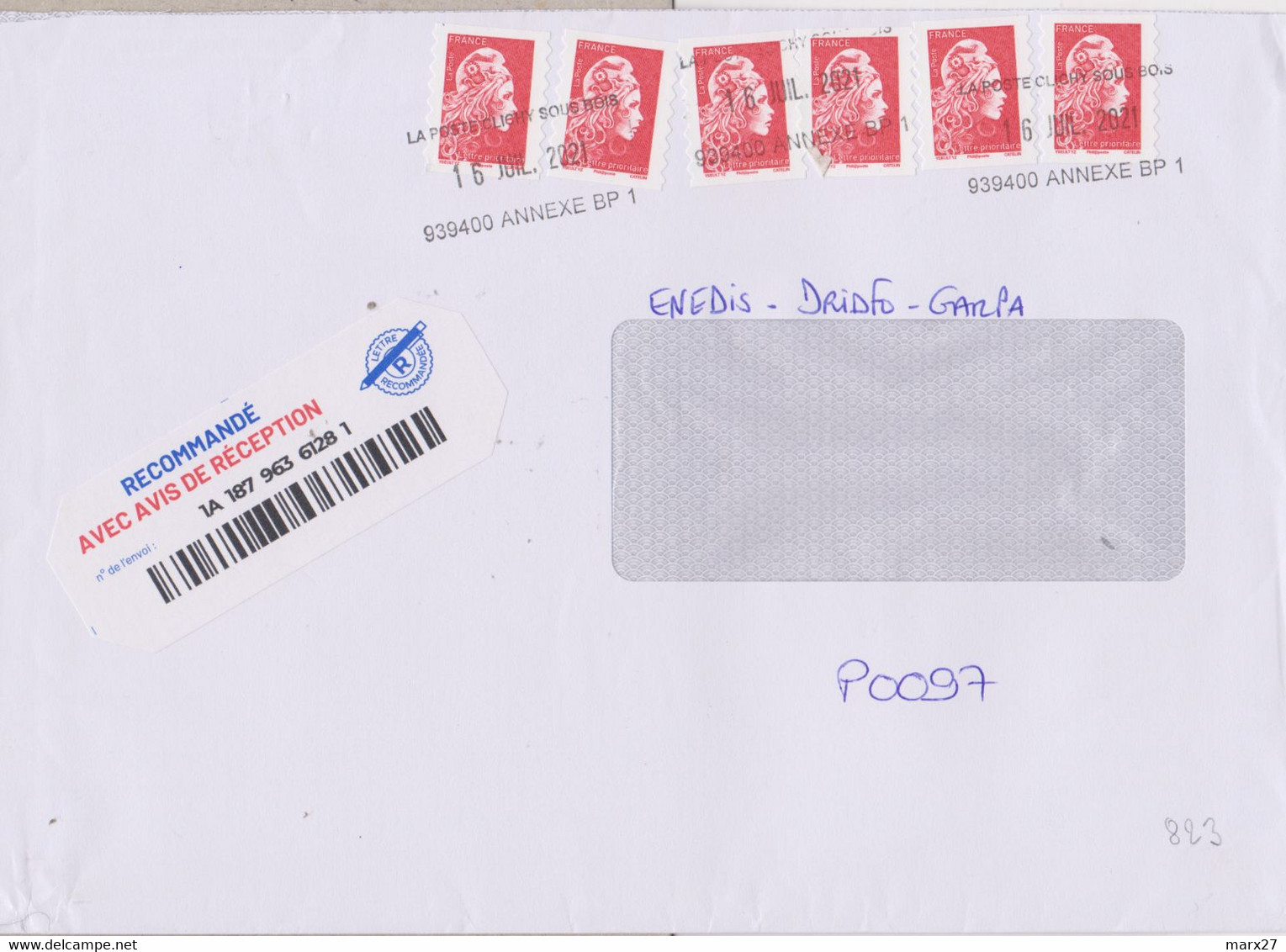 Cachet Manuel 3 Lignes  La Poste Clichy Sous Bois 939400 Annexe BP 1 - Cachets Manuels