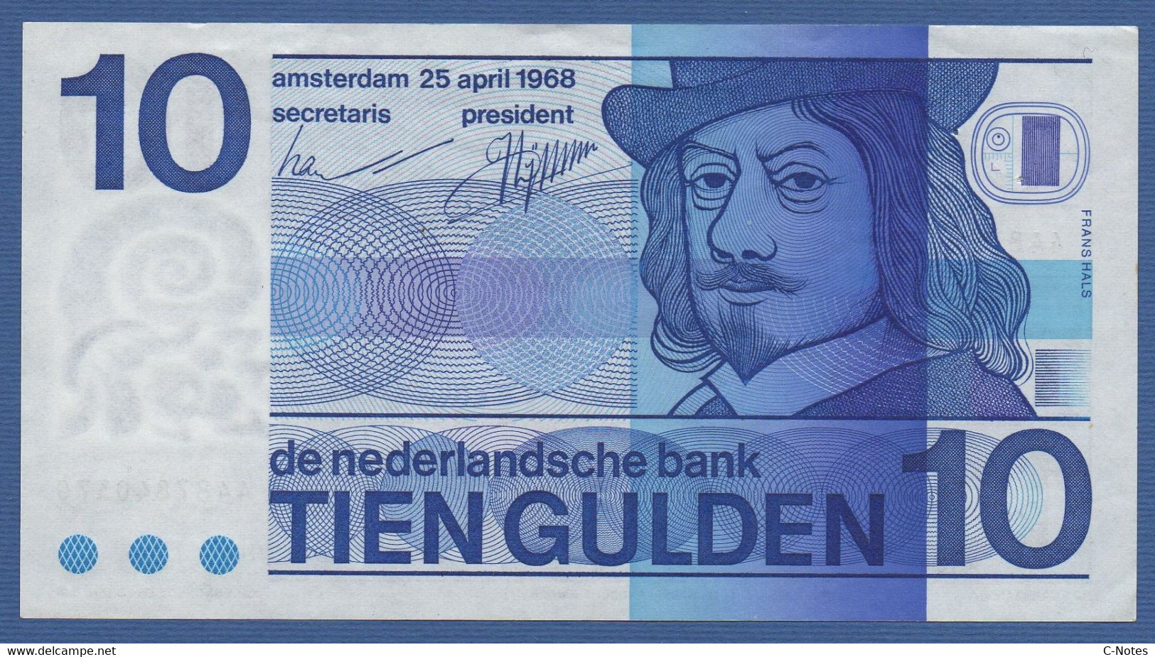 NETHERLANDS  - P.91b – 10 Gulden 25.04.1968  XF/AU Serie 4487840370 - 10 Florín Holandés (gulden)
