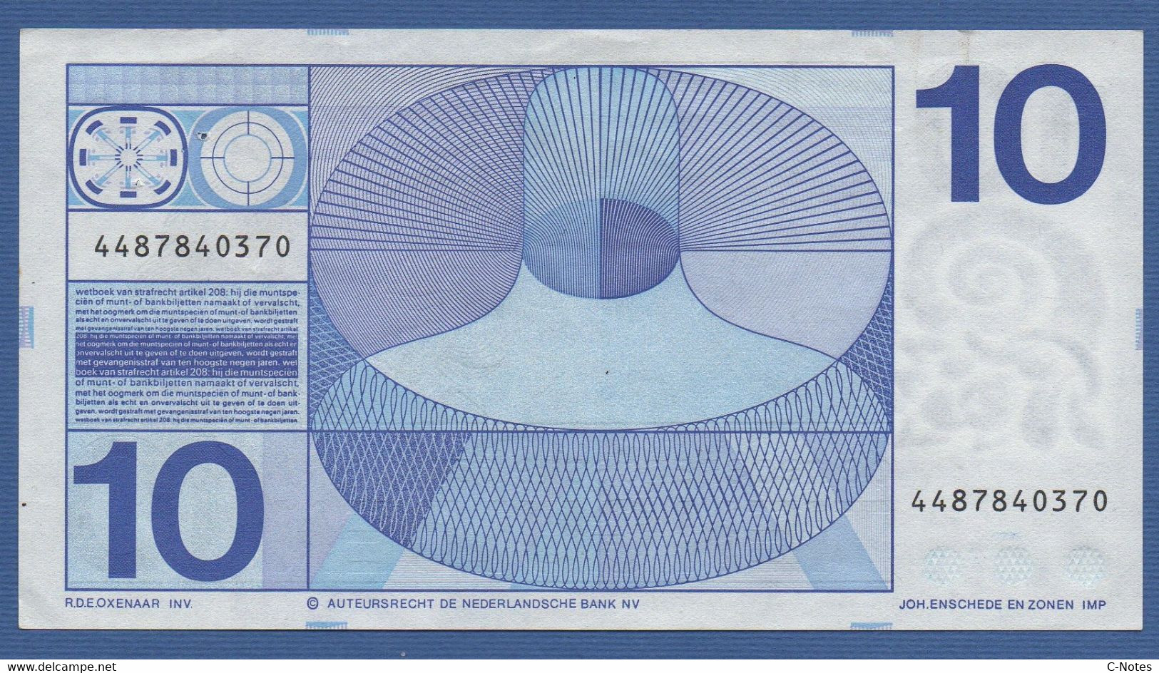 NETHERLANDS  - P.91b – 10 Gulden 25.04.1968  XF/AU Serie 4487840370 - 10 Florín Holandés (gulden)