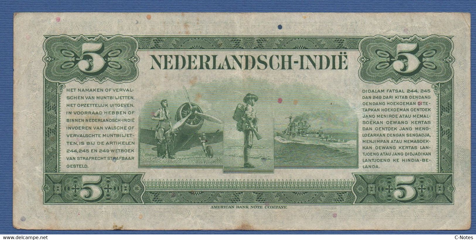 NETHERLANDS INDIES  - P.113a – 5 Gulden L.02.03.1943  VF Serie CL203391B - Dutch East Indies