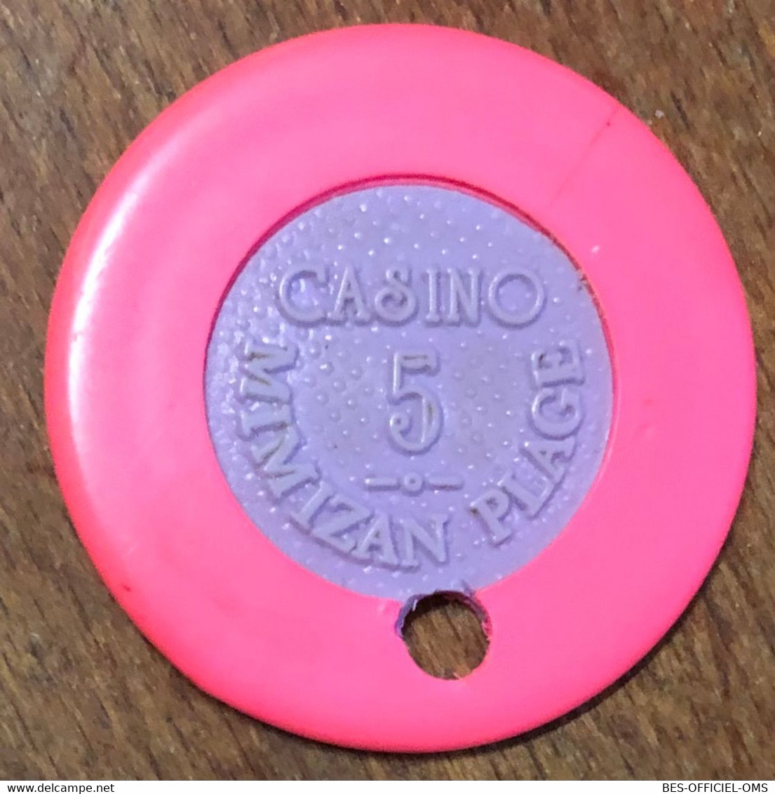 40 MIMIZAN PLAGE CASINO JETON DE 5 FRANCS TROUÉ CHIP COINS TOKENS GAMING - Casino