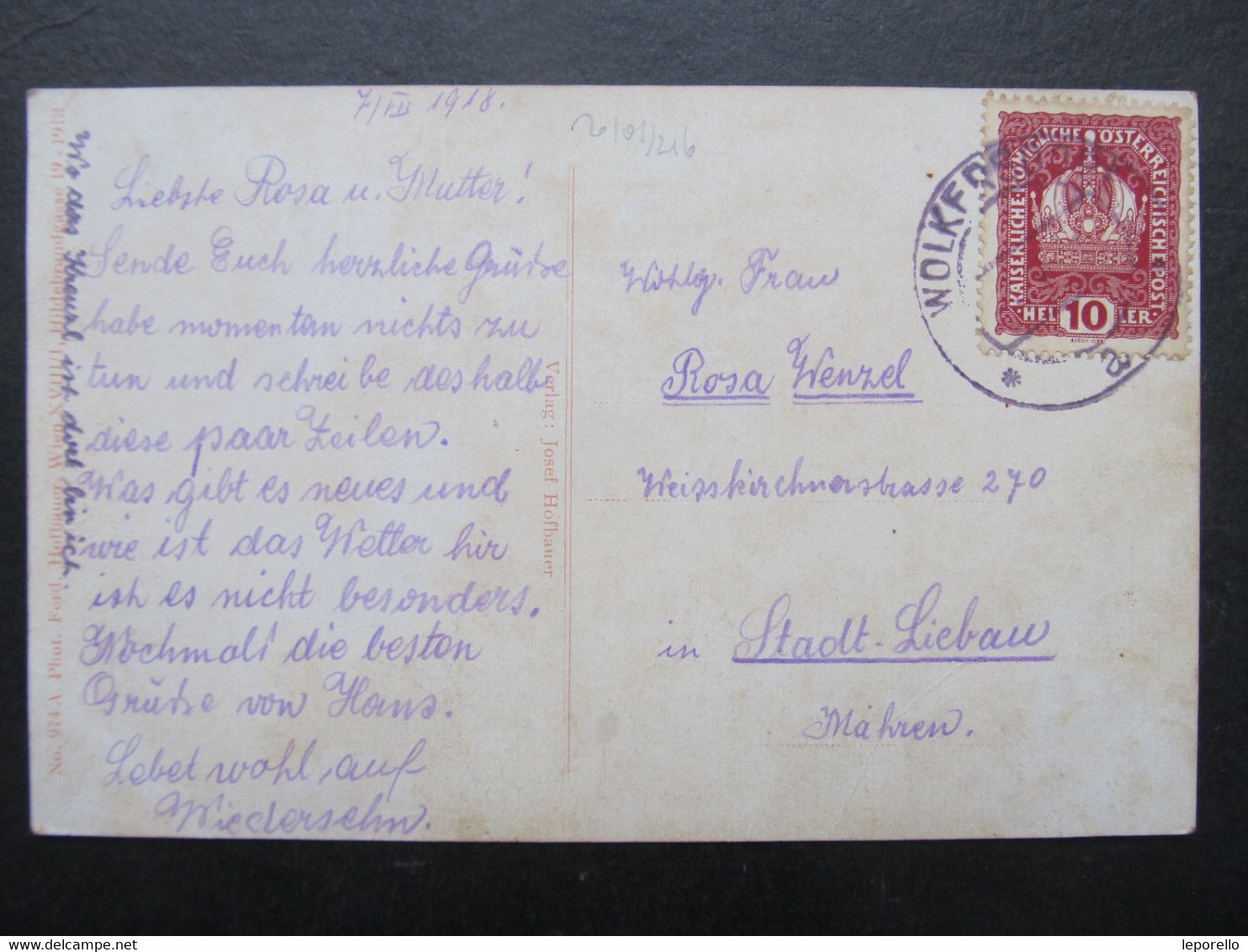 AK Wolkersdorf Obersdorf B. Mistelbach 1918 ////// D*51554 - Mistelbach