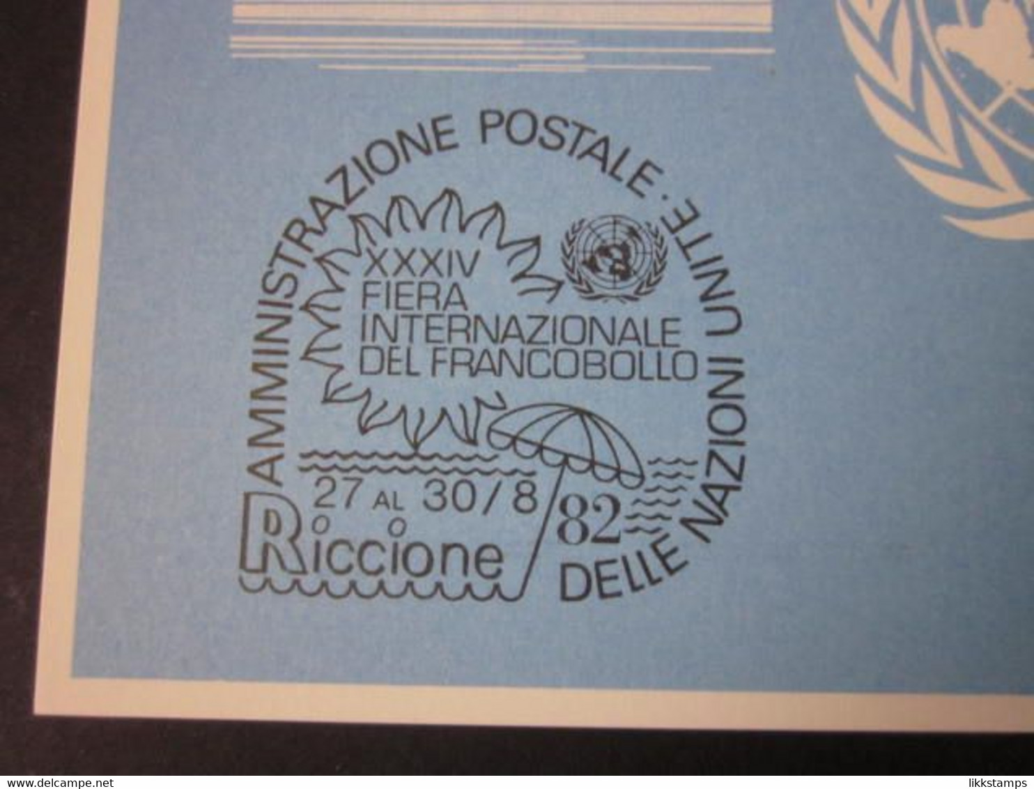 A RARE RICCIONE '82 EXHIBITION SOUVENIR CARD WITH FIRST DAY OF EVENT CANCELLATION. ( 02271  ) - Lettres & Documents