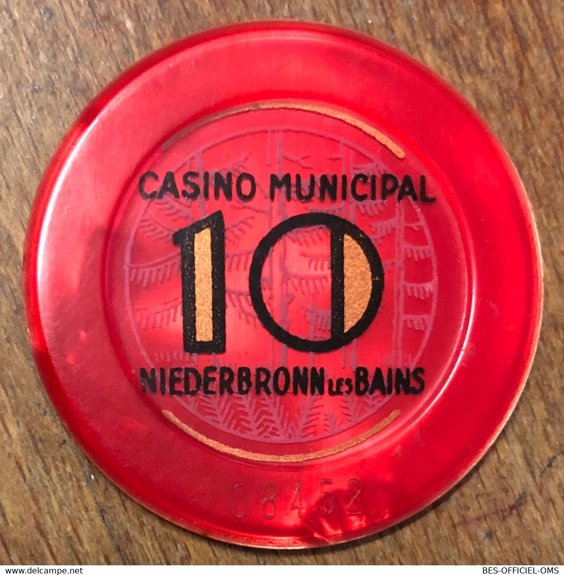 67 NIEDERBRONN-LES-BAINS CASINO MUNICIPAL JETON DE 10 FRANCS N° 08452 CHIP COINS TOKENS GAMING - Casino