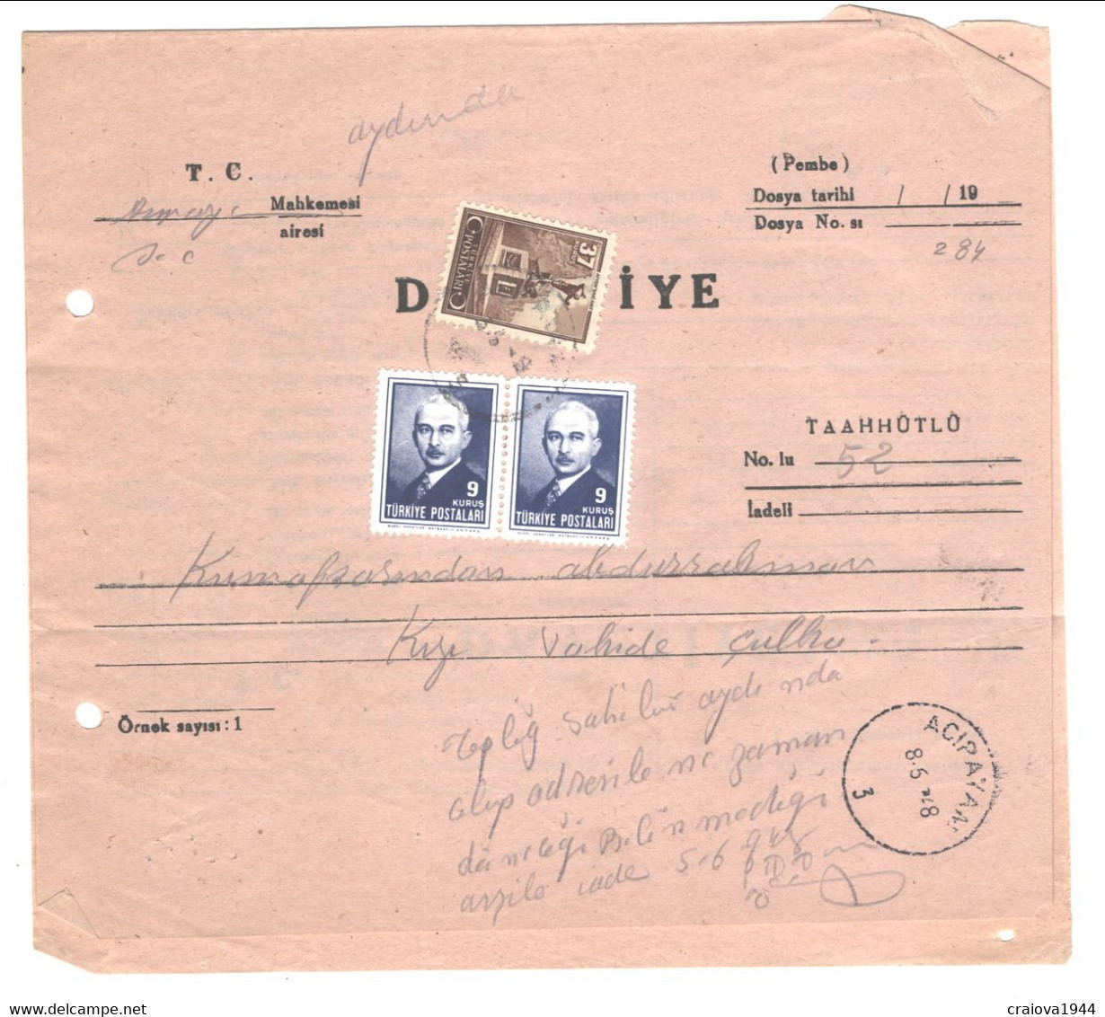 TURKEY, 1948, "COURT Of JUSTICE INVITATION CARD - 8 May 1948 - Briefe U. Dokumente