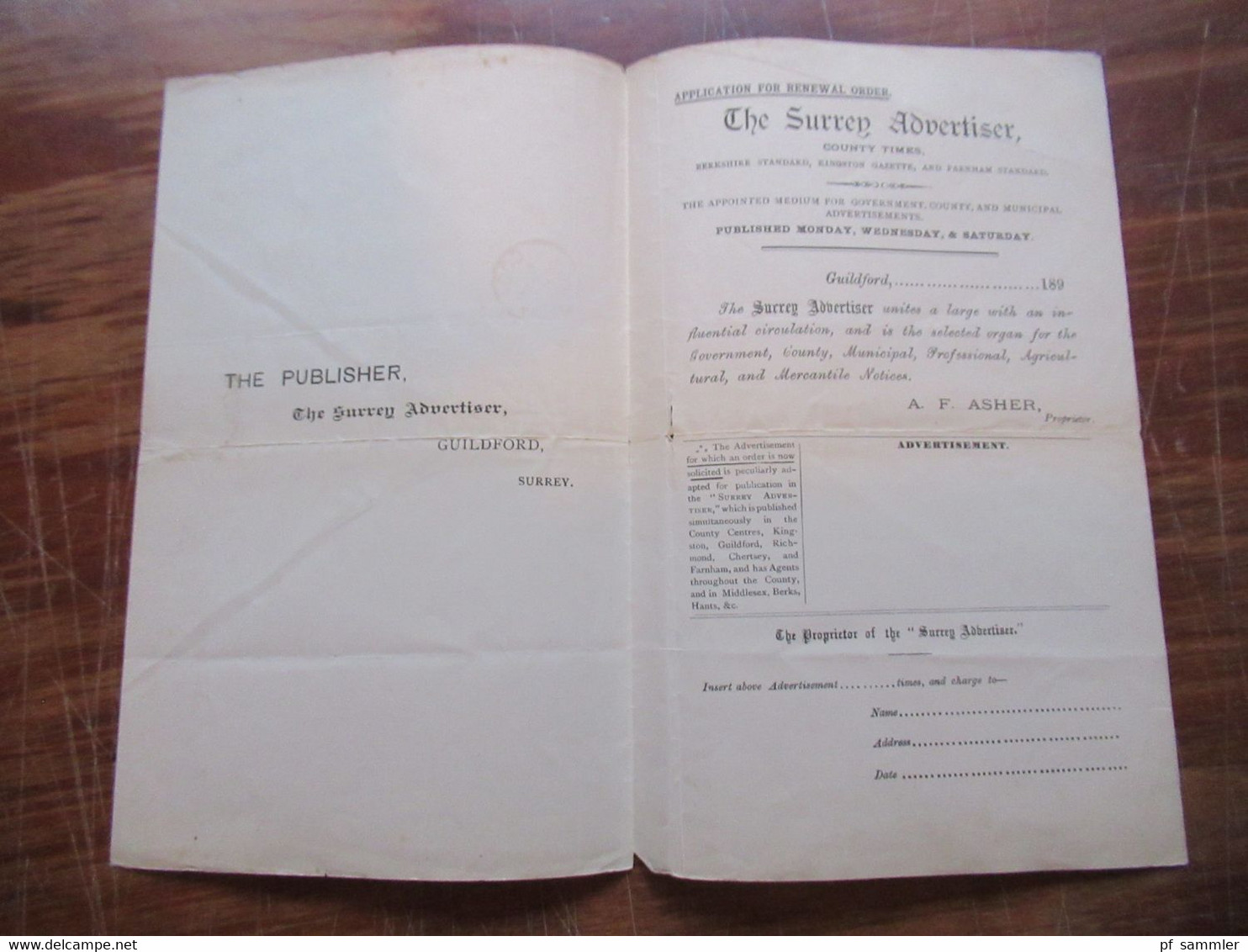 GB 1891 Nr.86 EF Gedruckter Brief Application For Renewal Order The Surrey Advertiser Stempel Guildford - Briefe U. Dokumente