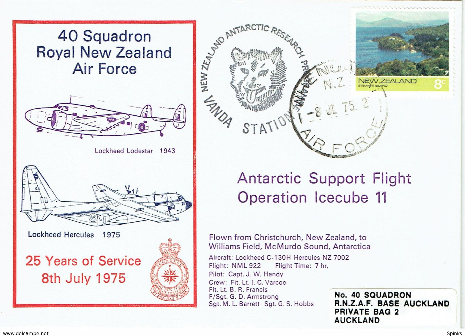 New Zealand 1975 40 Squadron Antarctic Support Operation Icecube 11 Flight Cover - Covers & Documents