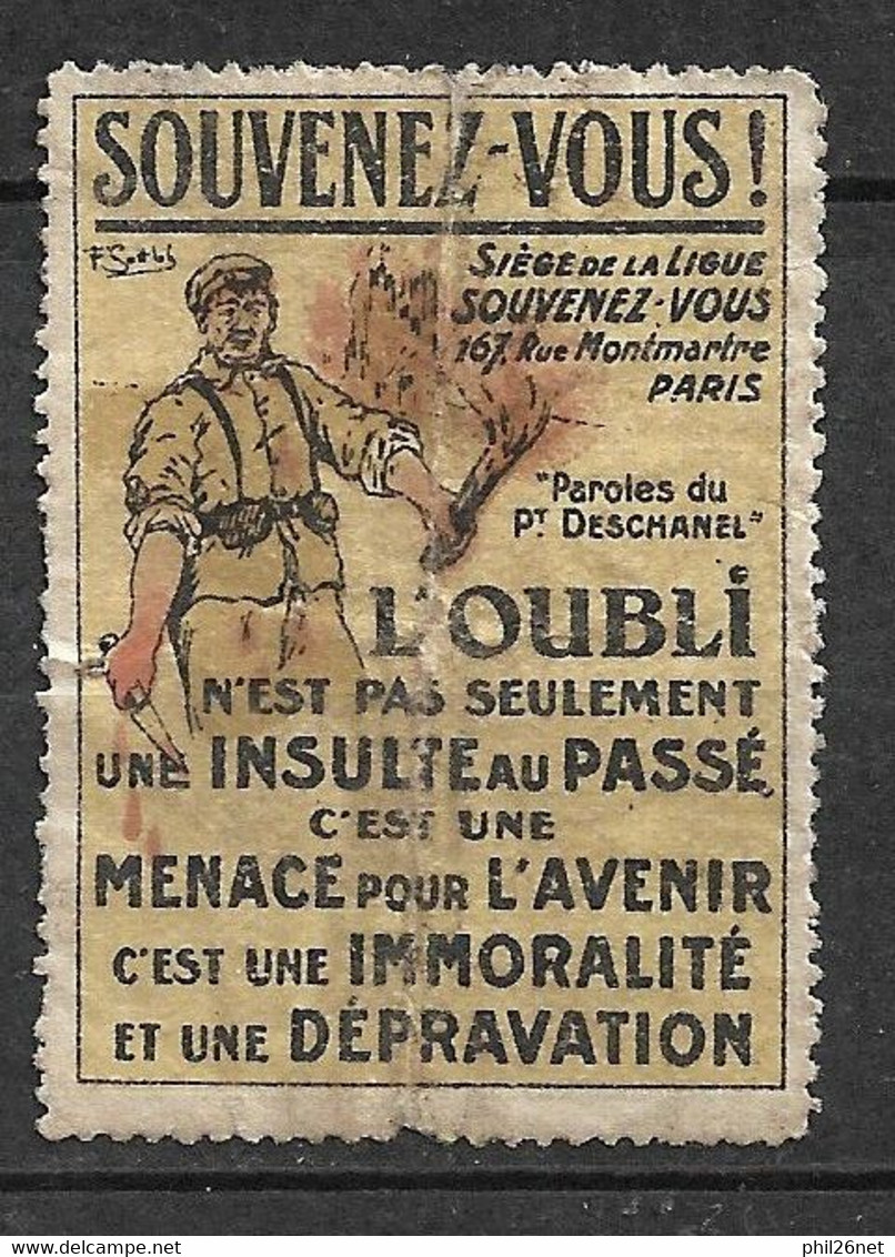 France Vignette Ligue Contre Les Crimes Allemands "Souvenez Vous " Guerre 1914/1918 AB  - Vignette Militari