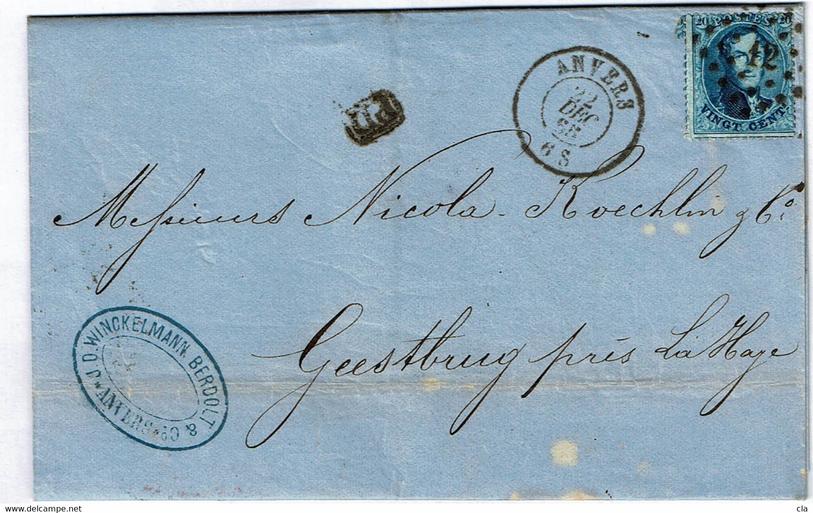 15 Ou...lettre De Anvers à Geestbrug (Pays-Bas)  Verso Pays-Bas Par Anvers - 1863-1864 Medallions (13/16)