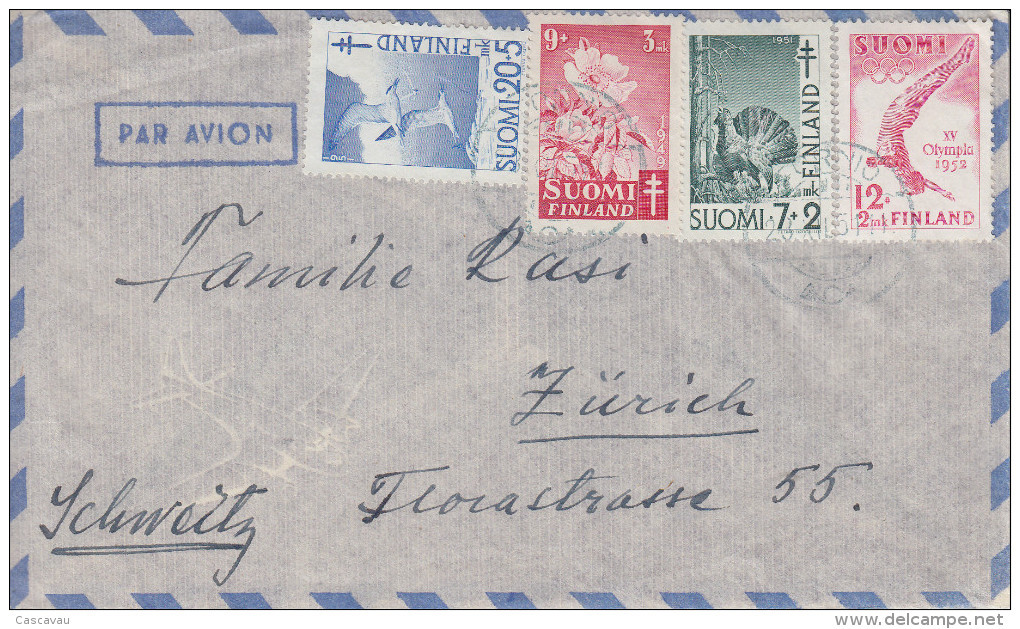 Enveloppe   FINLANDE   Pour  La  SUISSE   1951 - Covers & Documents