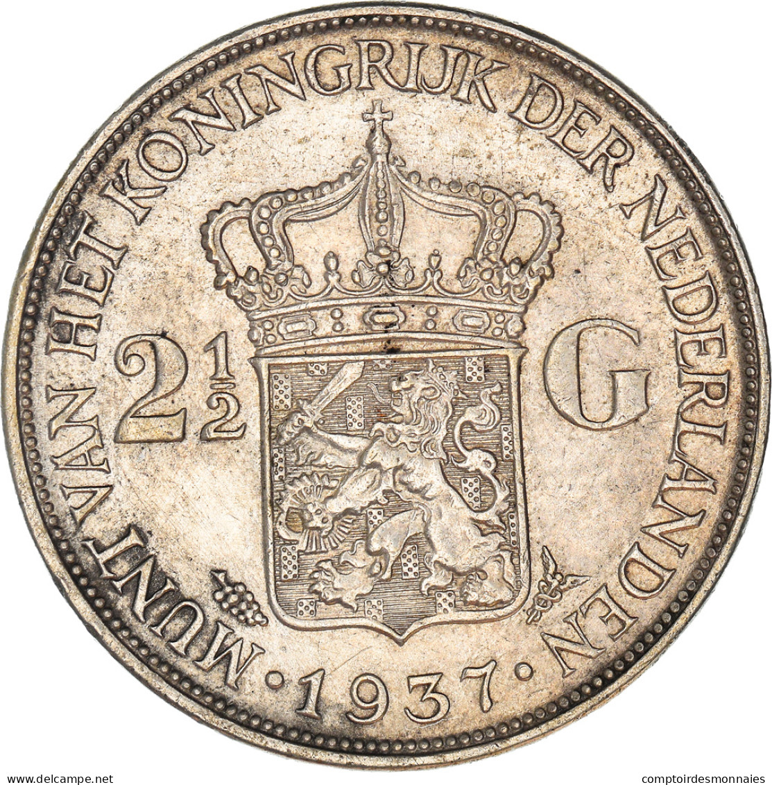 Monnaie, Pays-Bas, Wilhelmina I, 2-1/2 Gulden, 1937, TTB, Argent, KM:165 - 2 1/2 Florín Holandés (Gulden)