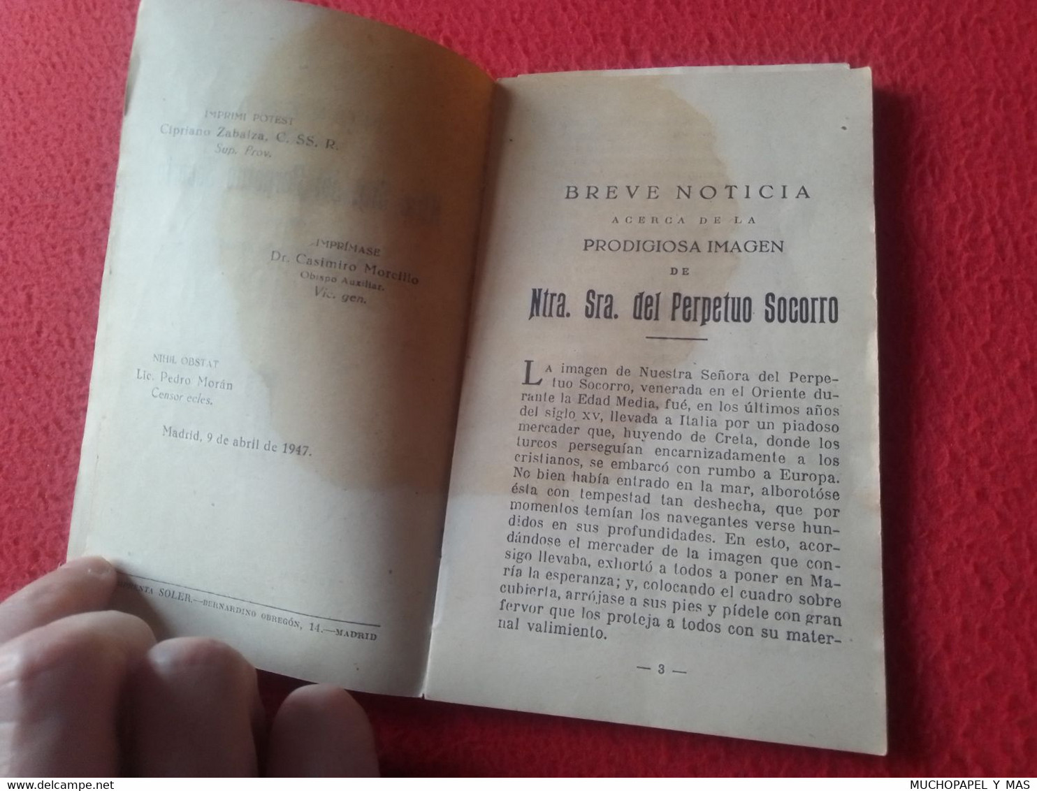 SPAIN ESPAGNE ANTIGUO LIBRO NOVENA EN HONOR DE NUESTRA SEÑORA DEL PERPETUO SOCORRO 1947 POR UN PADRE REDENTORISTA. BOOK. - Filosofía Y Religión