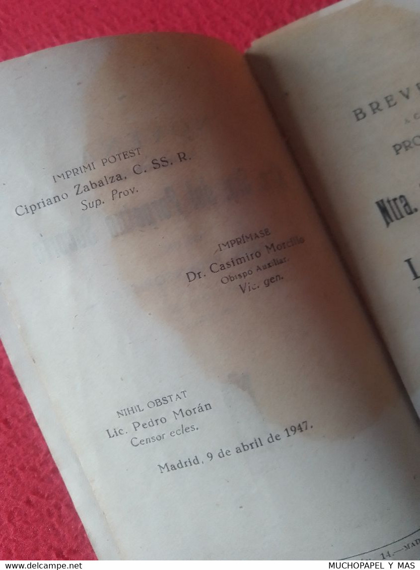 SPAIN ESPAGNE ANTIGUO LIBRO NOVENA EN HONOR DE NUESTRA SEÑORA DEL PERPETUO SOCORRO 1947 POR UN PADRE REDENTORISTA. BOOK.