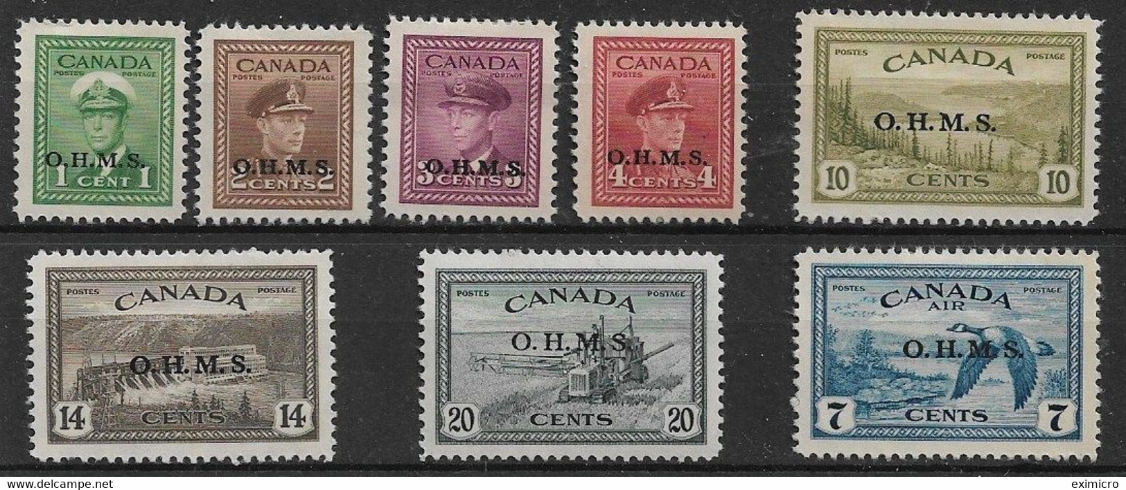 CANADA 1949 OFFICIALS SET TO 20c + 7c AIR SG O162/O168, O171 MOUNTED MINT Cat £102+ - Surchargés