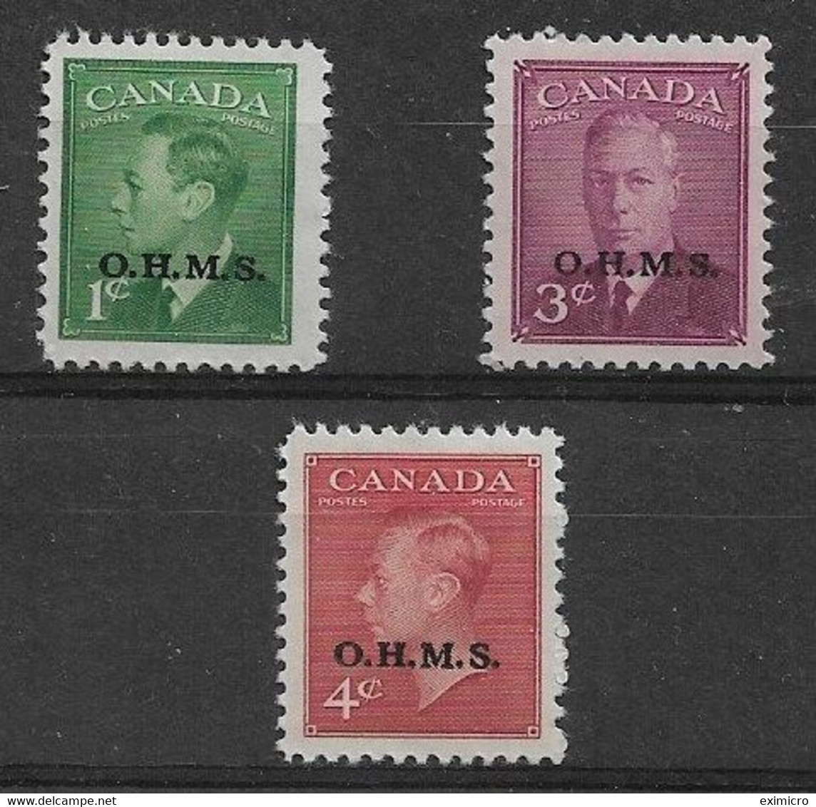 CANADA 1949 - 1950 1c, 3c, 4c OFFICIALS SG O172, O174, O175 MOUNTED MINT Cat £11.50 - Overprinted