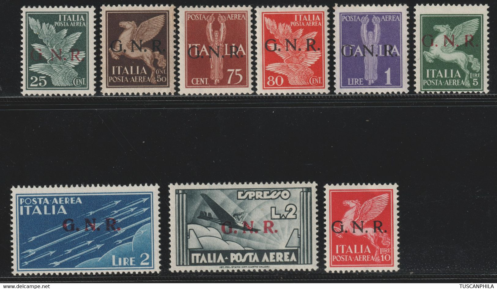 Repubblica Sociale GNR 1944 Posta Aerea Serie Completa Sass. 117/125 MNH** Certificato Cv 6900 - Luftpost