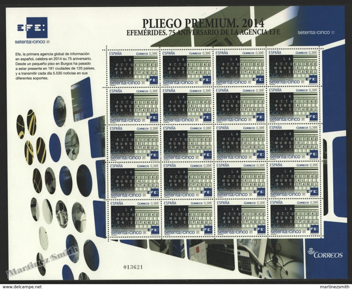 Espagne - Spain - España - Premium Sheet 2014 - Yvert 4605, 75th Ann. Newspaper Global Agency, EFE - MNH - Full Sheets
