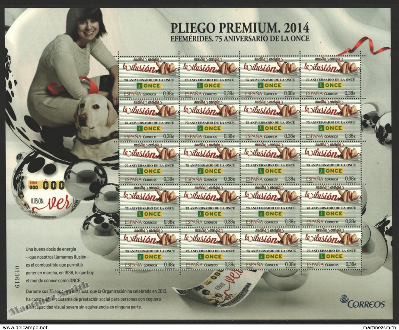 Espagne - Spain - España - Premium Sheet 2014 - Yvert 4604, 75th Ann. ONCE, Spanish National Blind Association - MNH - Full Sheets