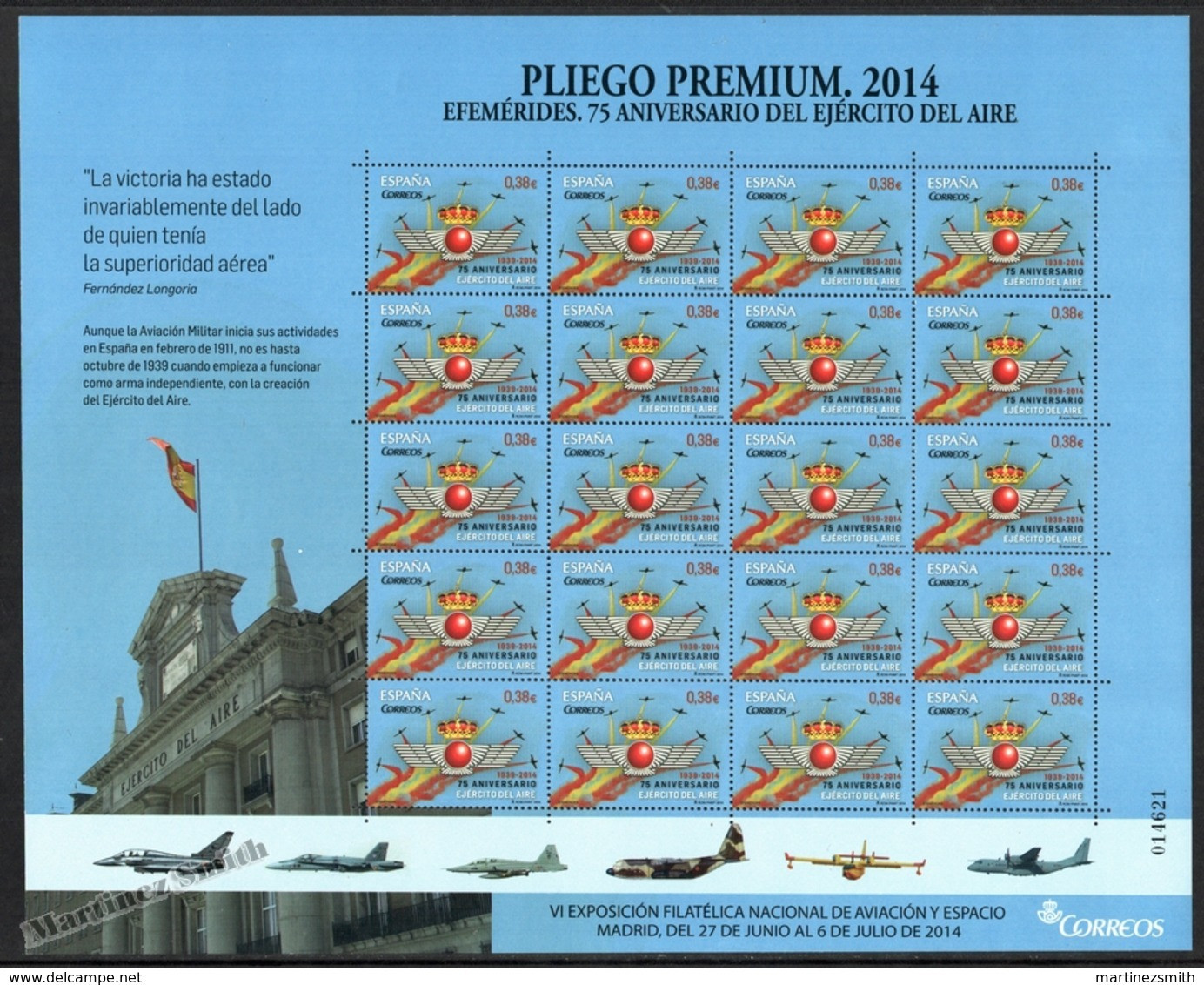 Espagne - Spain - España - Premium Sheet 2014 - Yvert 4606, 75th Ann. Spanish Air Forces - MNH - Hojas Completas