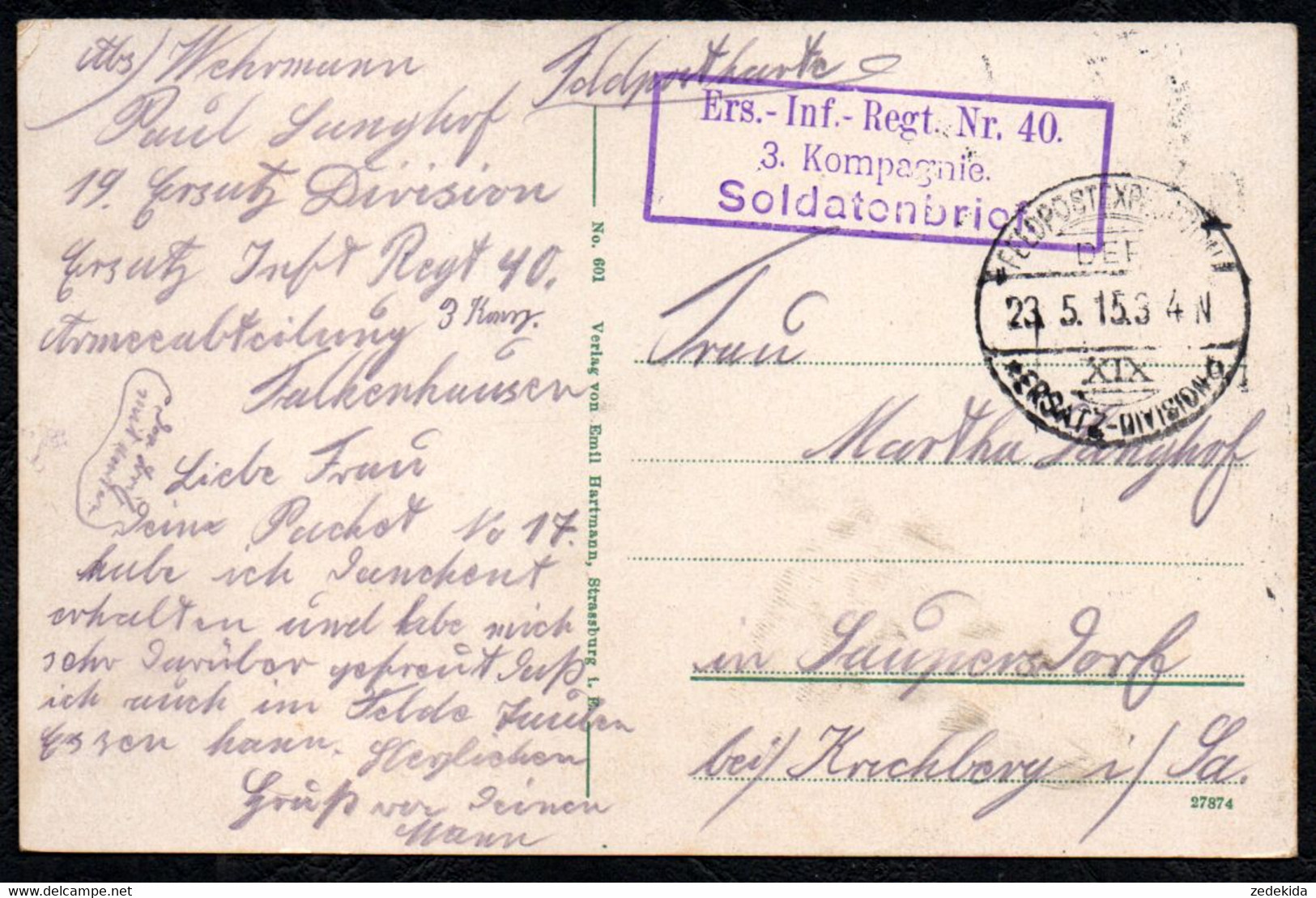 F4590 - Hochwald Hochfelden Elsass - Feldpost 1. WK WW Inf. Reg 40 - Hochfelden