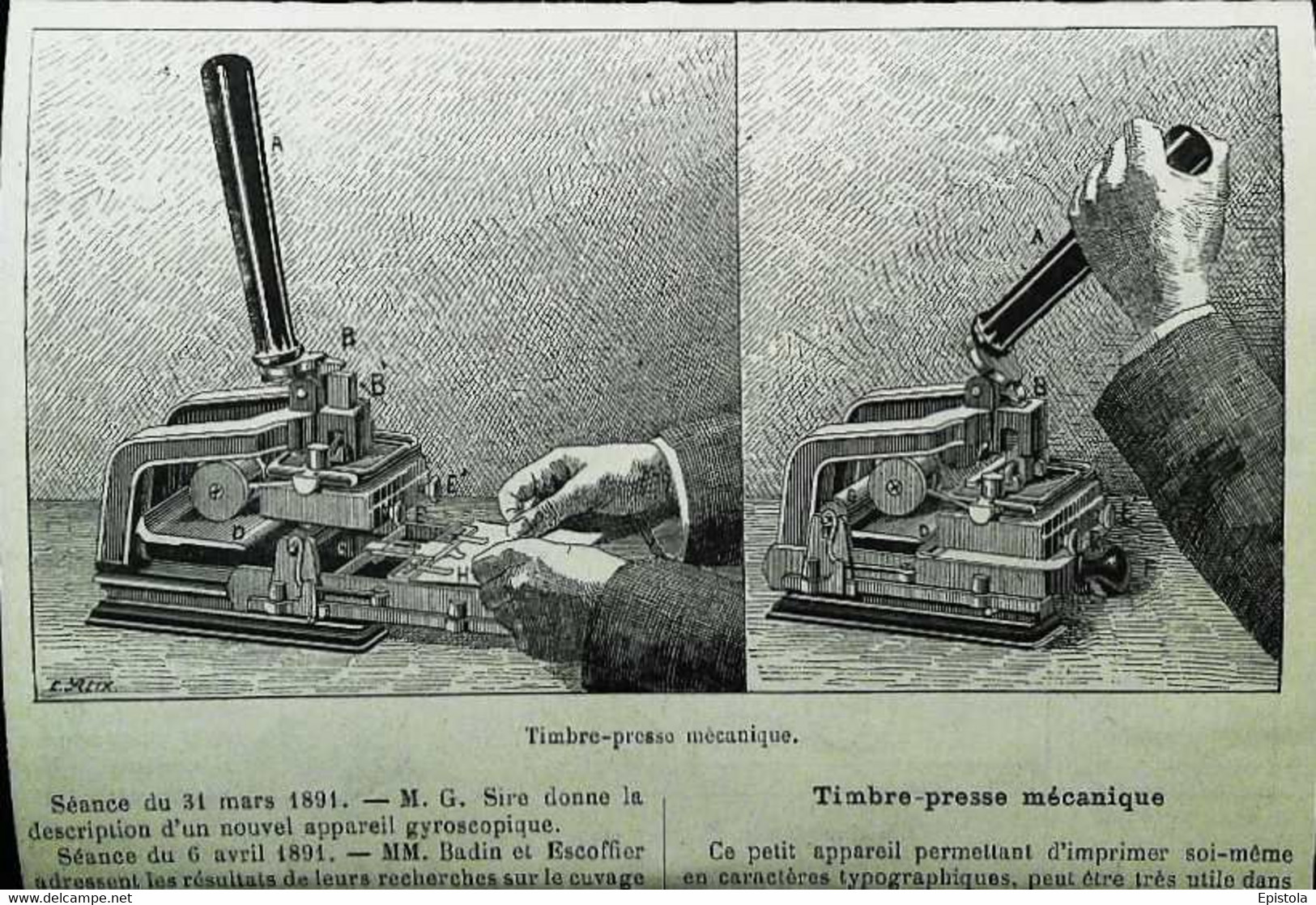 ► Appareil TIMBRE PRESSE Mécanique à Main - Inventions Nouvelles Avant 1900 - Coupure De Presse (Année 1891) - Supplies And Equipment