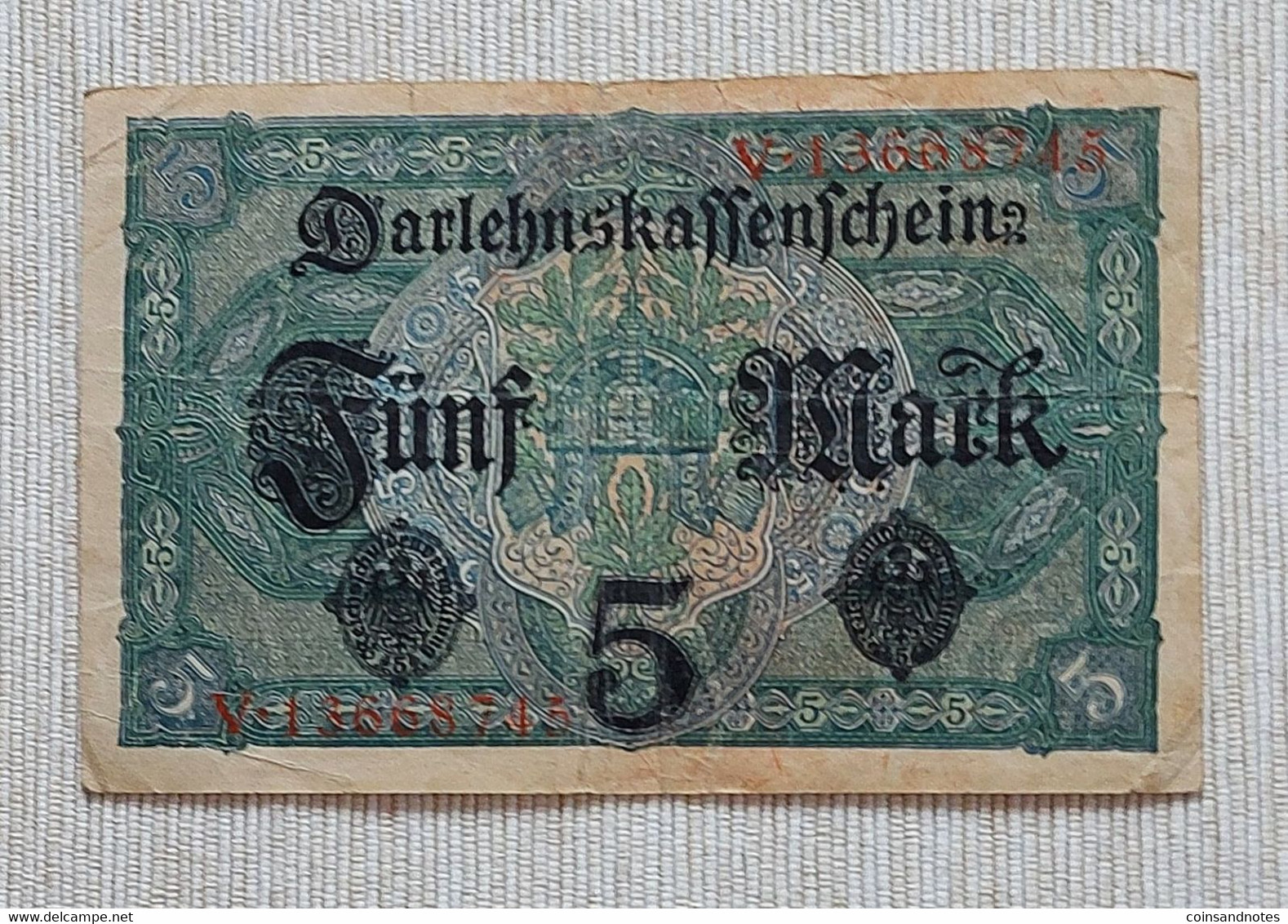 Germany 1917 - 5 Mark - Darlehenskassenschein - No Z.13668745 - P# 56b - VVF - 5 Mark