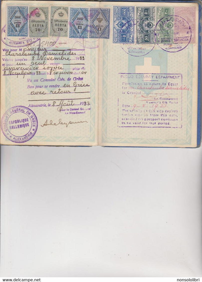 PASSAPORTO  REPUBBLICA  ELLENICA 1927  CON  NUMEROSI  FISCALI  GRECI  - ARGENTINI - TURCHI - EGIZIANI