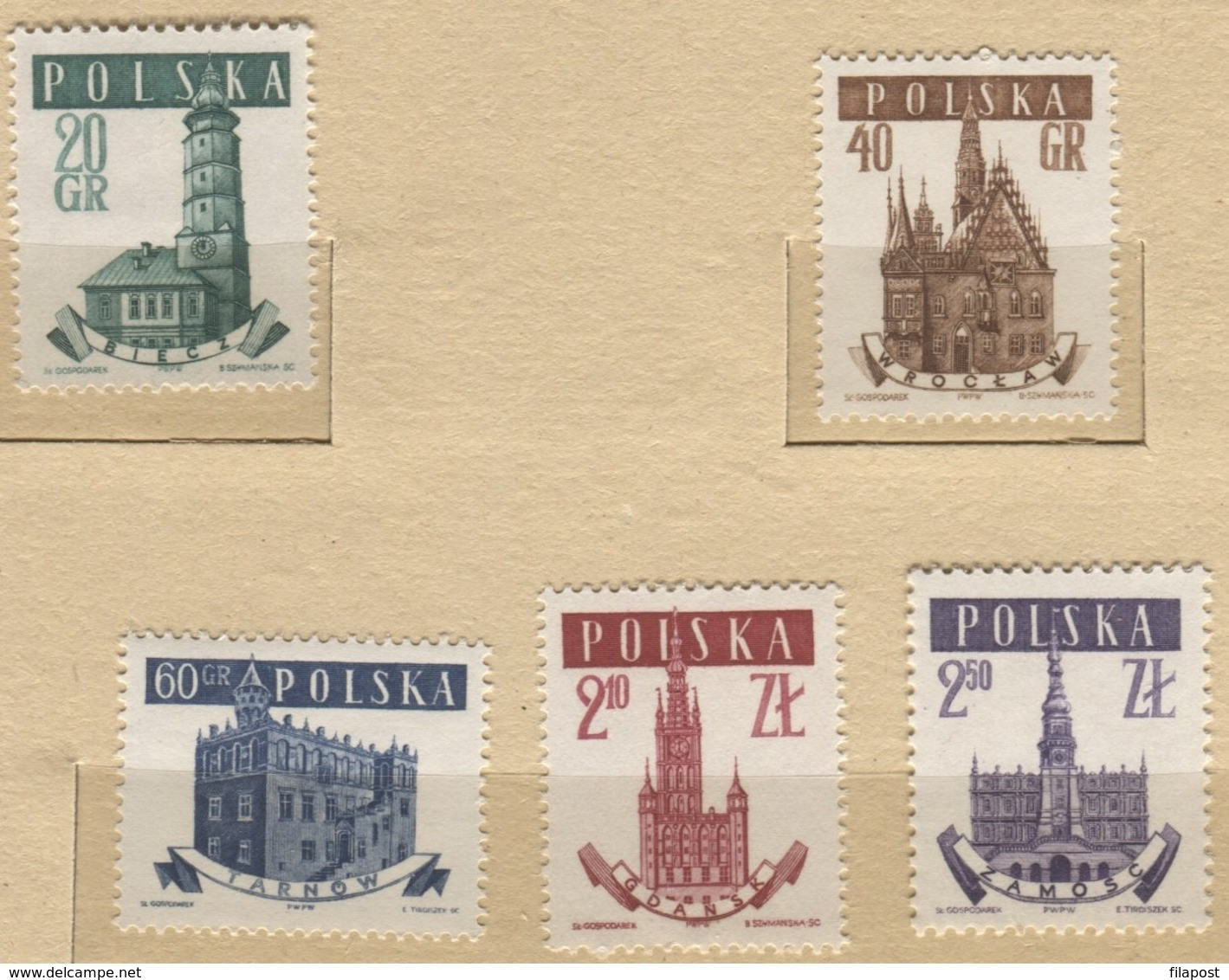 Poland 1958 Historic Town Halls, Buildings, Tarnow, Gdansk, Zamosc, Wroclaw MNH** - Nuovi