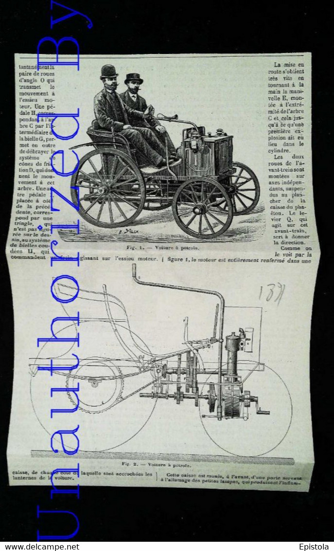 ►  PLAN - Invention VOITURE à PETROLE - Coupure De Presse (Année 1891) - Máquinas