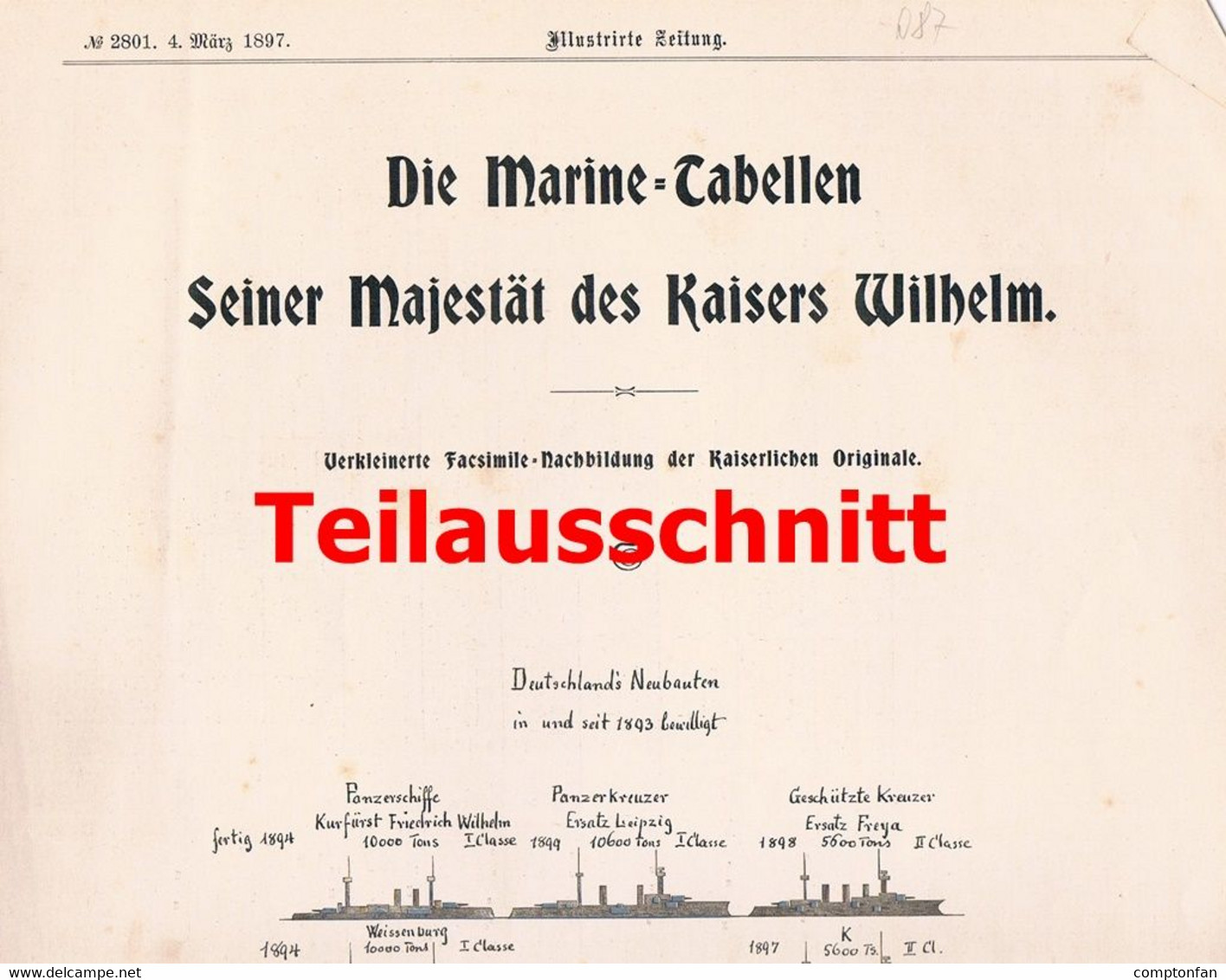 087 Kaiserliche Marine-Tabellen Kriegsflotte Seit 1893 38x27 Cm Druck 1897 - Bateaux