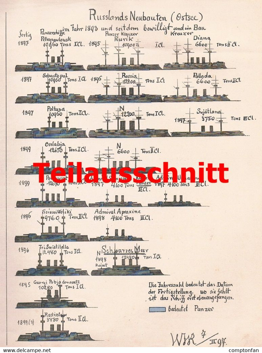 087 Kaiserliche Marine-Tabellen Kriegsflotte seit 1893 38x27 cm Druck 1897