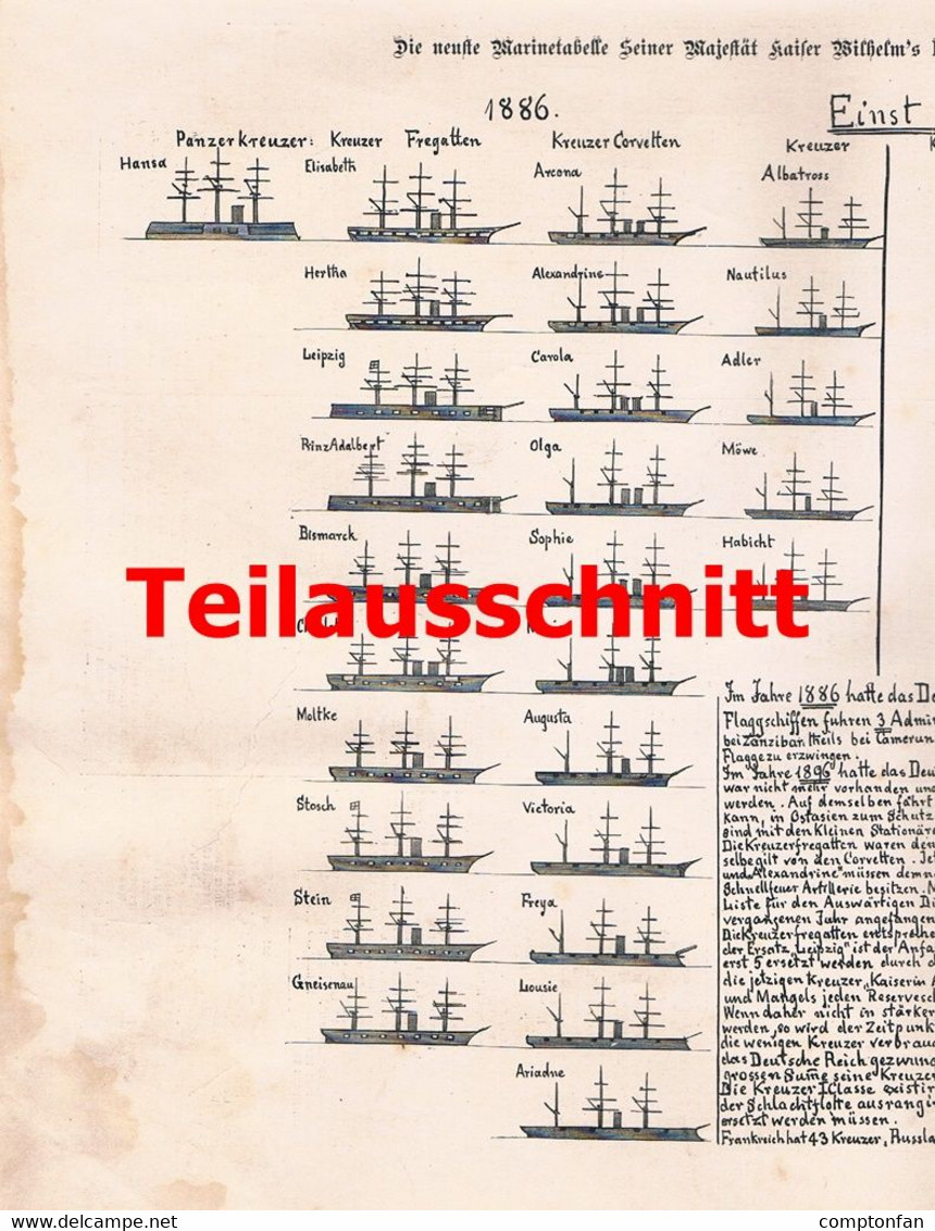 087 Kaiserliche Marine-Tabellen Kriegsflotte seit 1893 38x27 cm Druck 1897