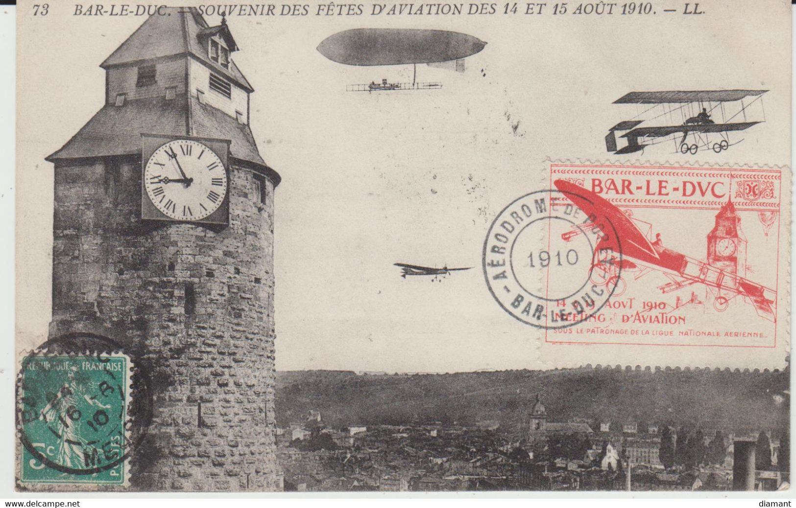 BAR LE DUC (55) - Souvenir Des Fêtes D'Aviation Des 14 Et 15 Août 1910 - Avec Vignette Oblitérée, Tampon - Bon état - Bar Le Duc