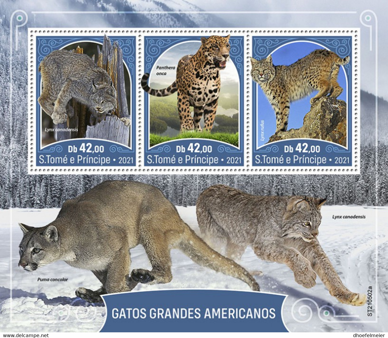 SAO TOME 2021 MNH American Big Cats Amerikanische Großkatzen Grands Felins Americains M/S - OFFICIAL ISSUE - DHQ2145 - Roofkatten