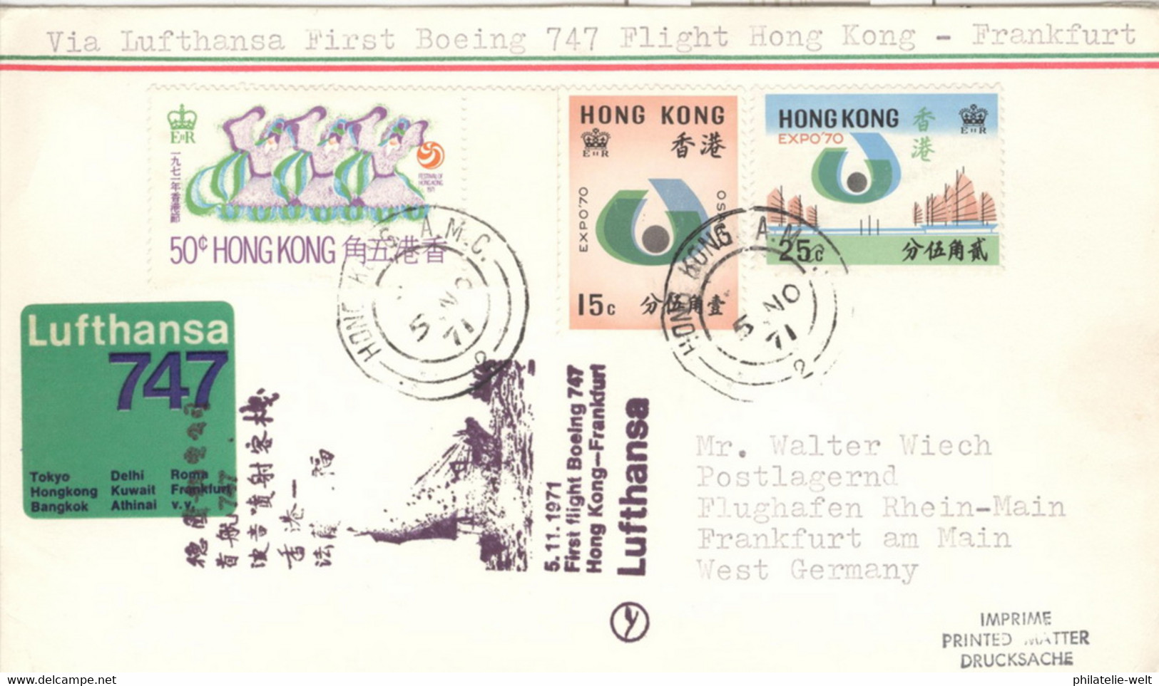 Luftpostbeleg Lufthansa Hong Kong-Frankfurt 5.11.1971 - Other & Unclassified